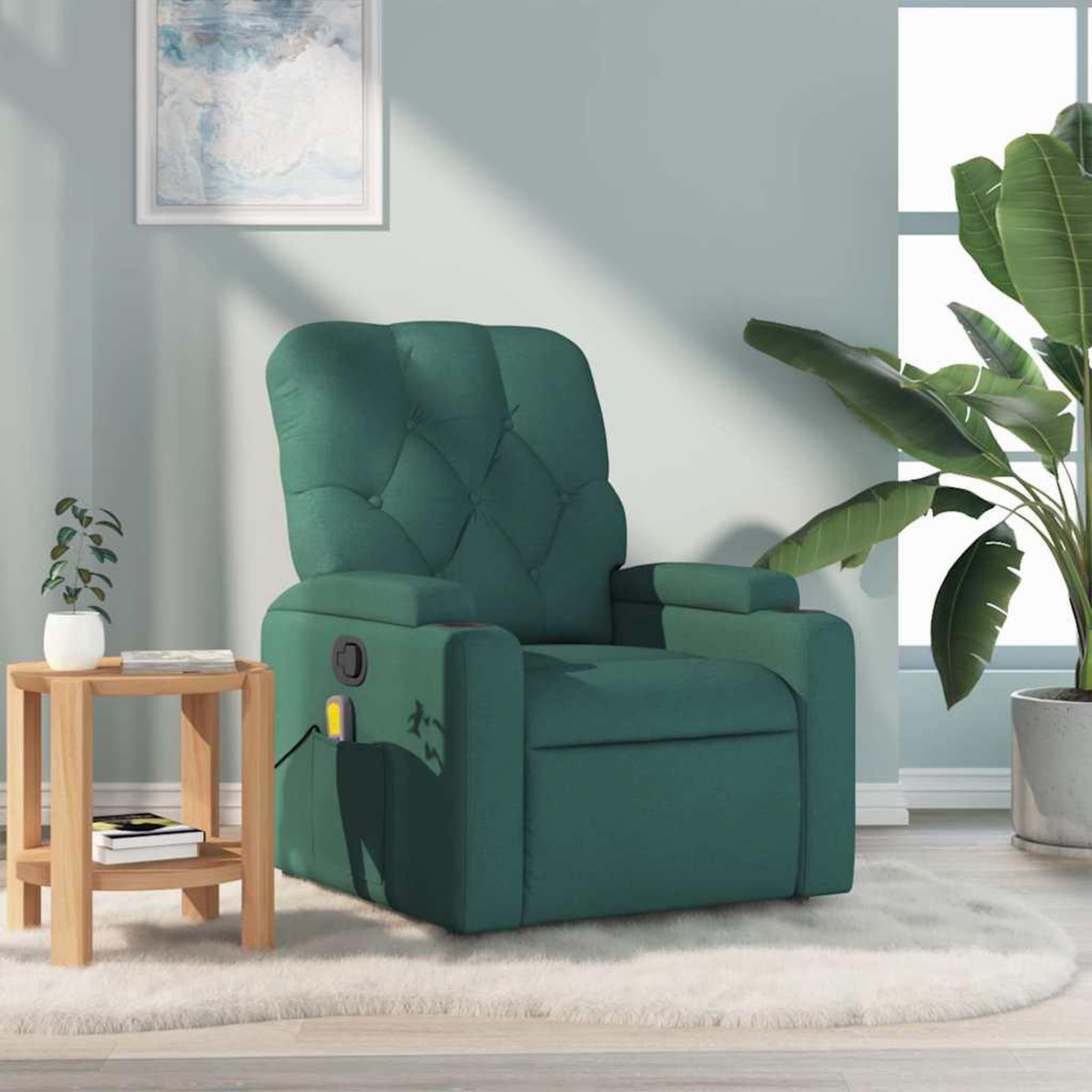 VIDAXL Fauteuil de massage inclinable Vert fonce Tissu
