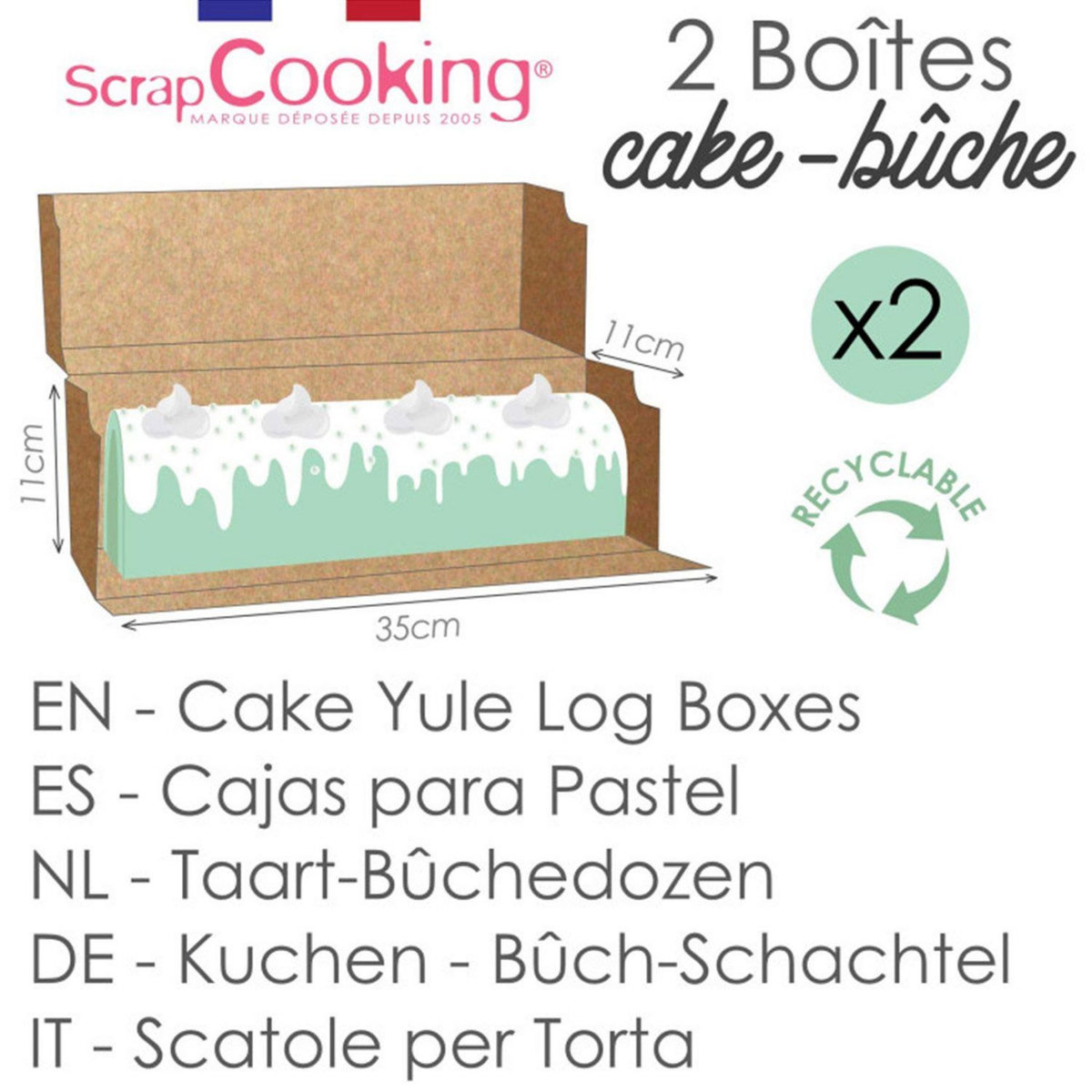 SCRAPCOOKING 2 boîtes en carton pour bûche de Noël 35 x 11 x 11 cm