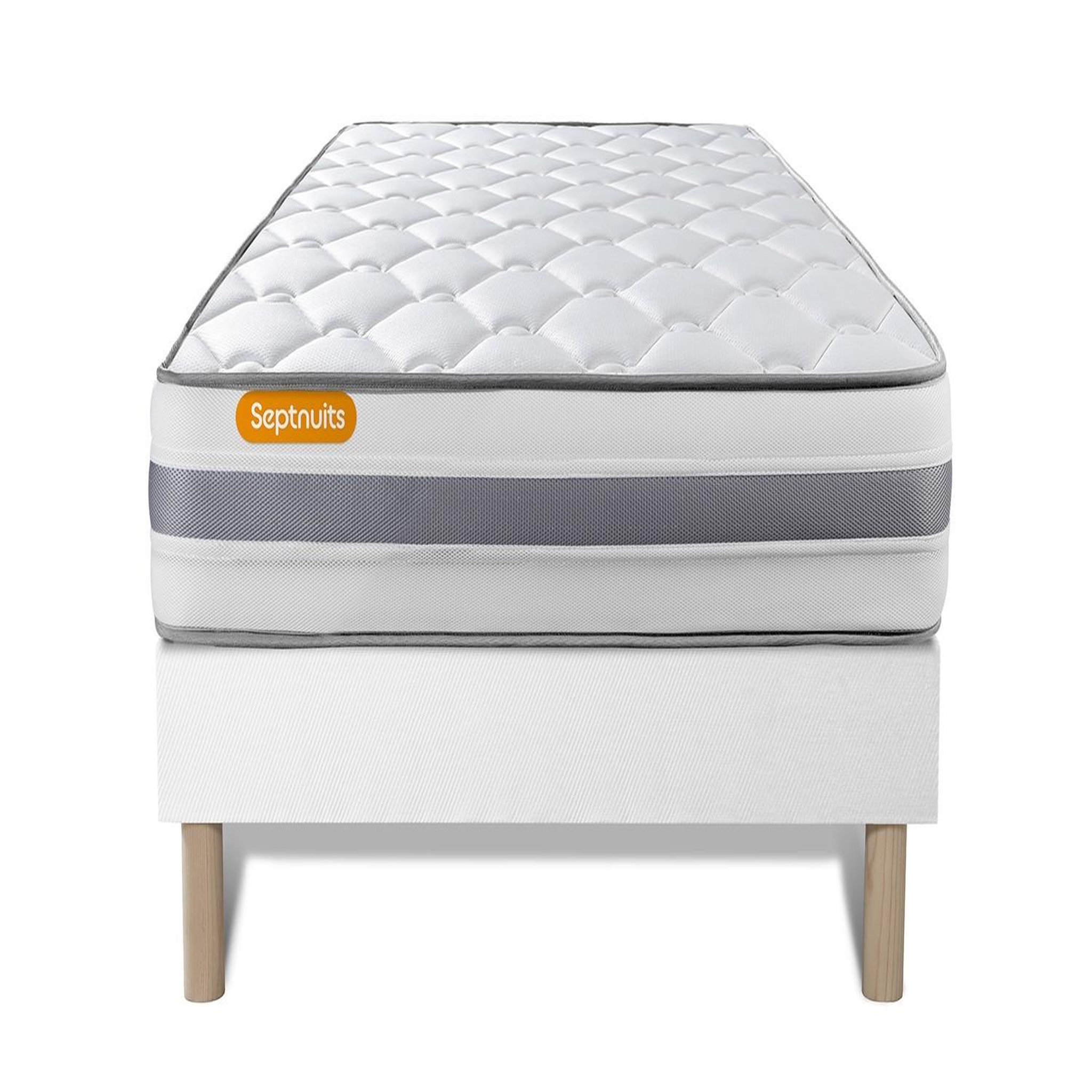 SEPTNUITS Matelas + sommier Memo Spring Ressorts ensachés 3 zones de confort MAXI épaisseur. Coloris disponibles : Blanc