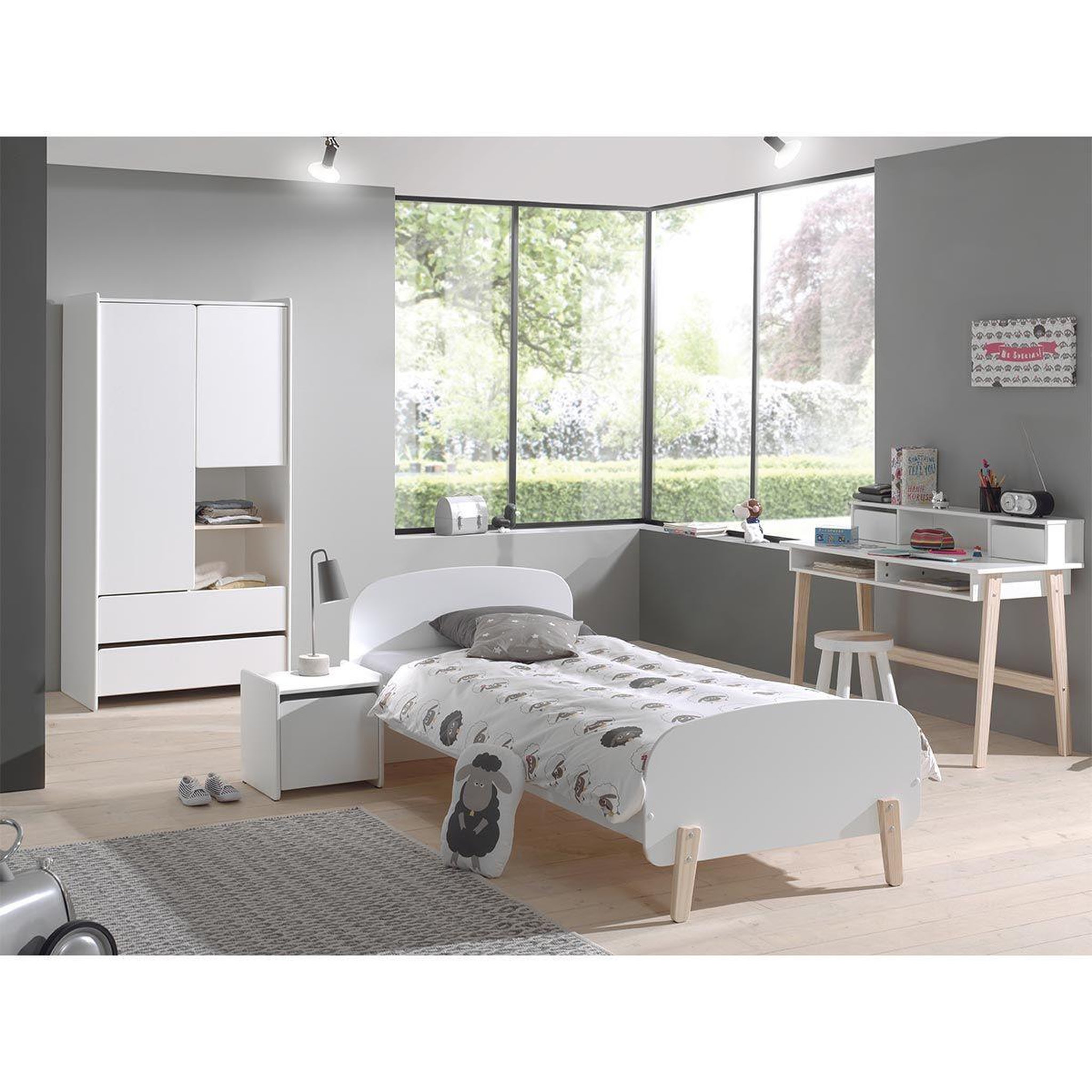 Paris Prix Pack - Lit Enfant, Chevet, Bureau & Armoire  Kiddy  Blanc