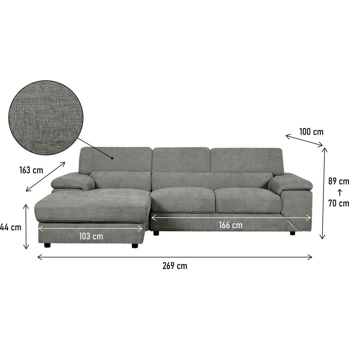 Habitat et Jardin Canapé d'angle en tissu chenille  London  - 4 places - Gris