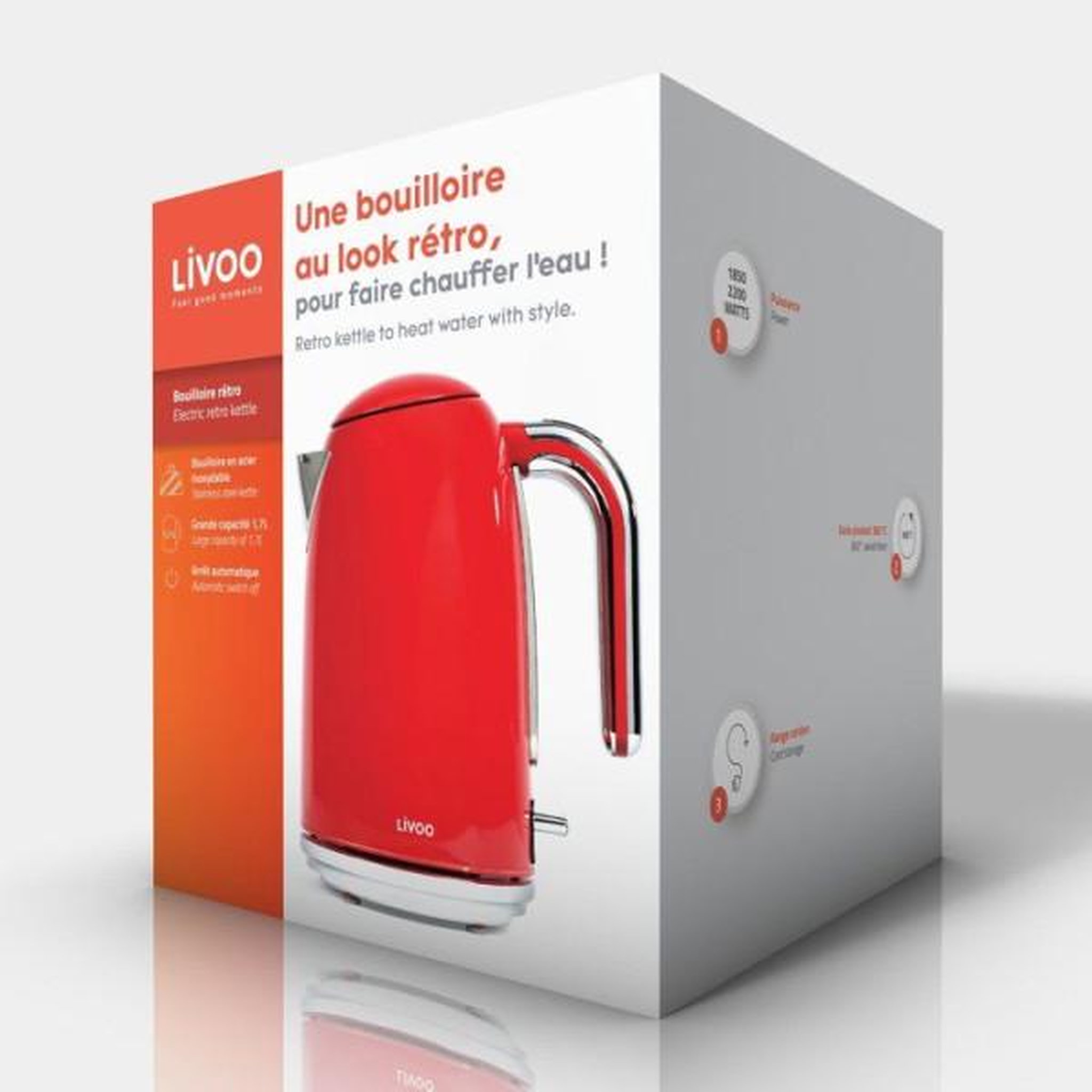 Voir la diapositive 5 : LIVOO Bouilloire électrique 1.7l 2200w rouge - dod180r