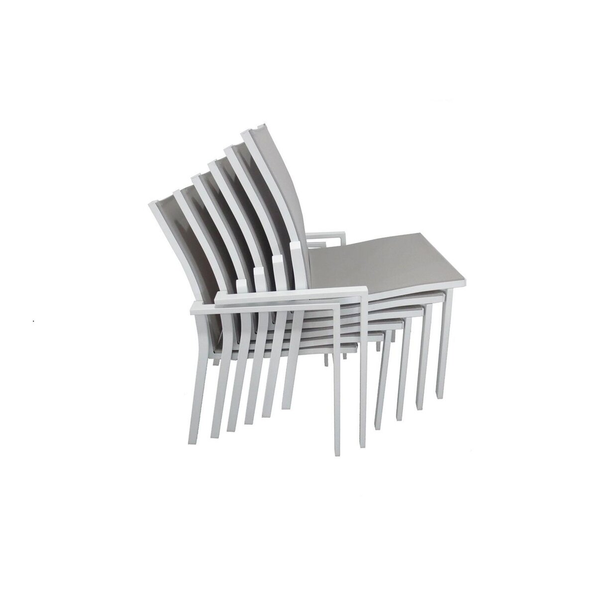 CONCEPT USINE Table de jardin 8 chaises et 2 fauteuils en alu gris-blanc ELADA