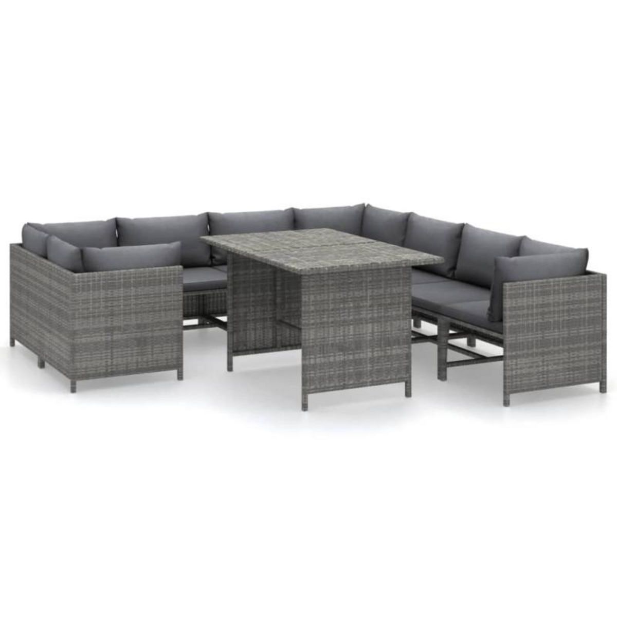 VIDAXL Salon de jardin 9 pcs avec coussins Résine tressée Gris