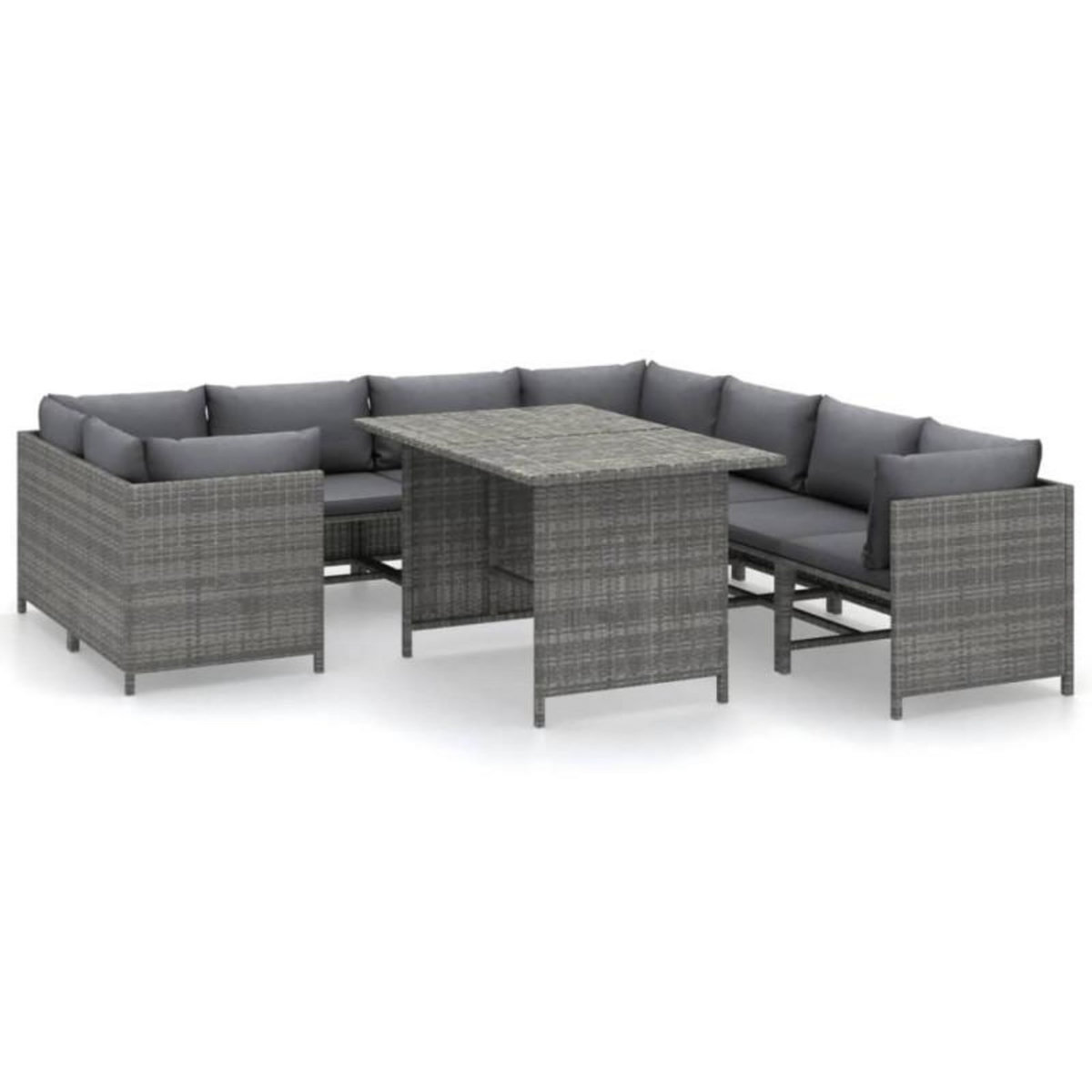 VIDAXL Salon de jardin 9 pcs avec coussins Résine tressée Gris