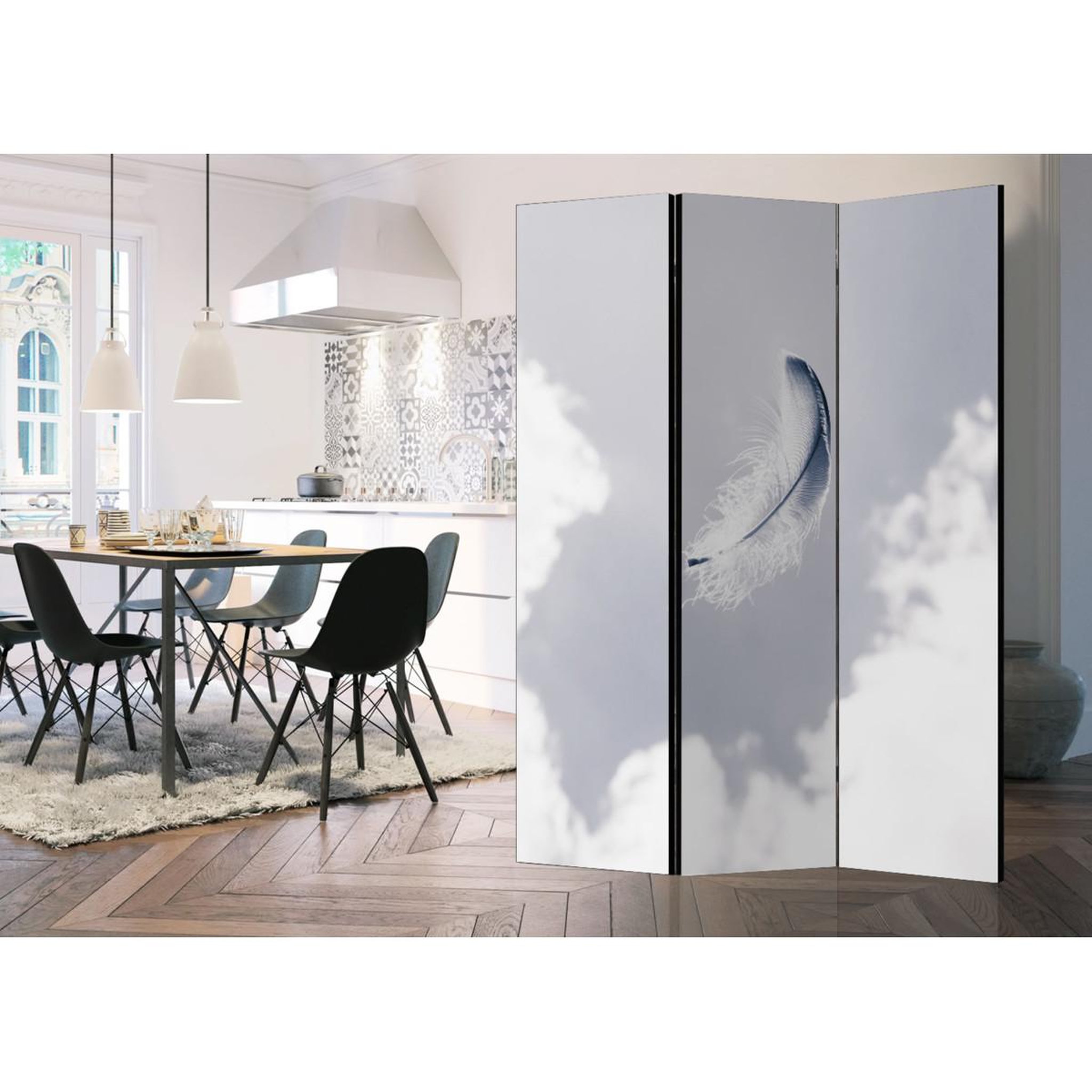 Voir la diapositive 2 : Paris Prix Paravent 3 volets  angelic feather  135x172cm