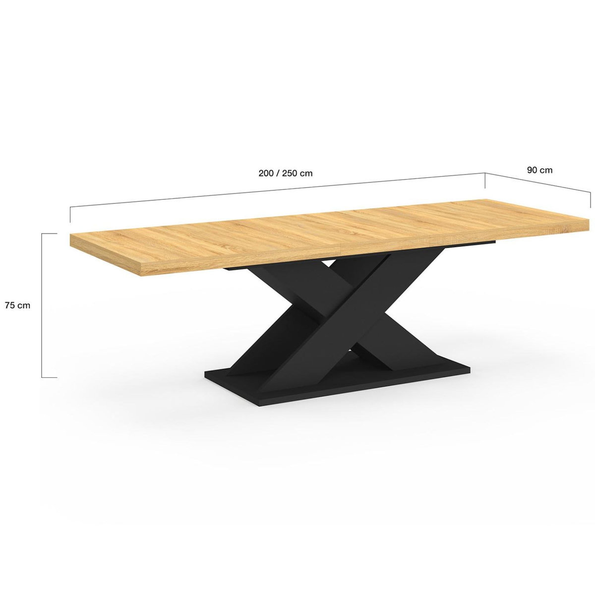 ID MARKET Table à manger extensible rectangle ALICIA 8-12 personnes bois et noir 200-250 cm