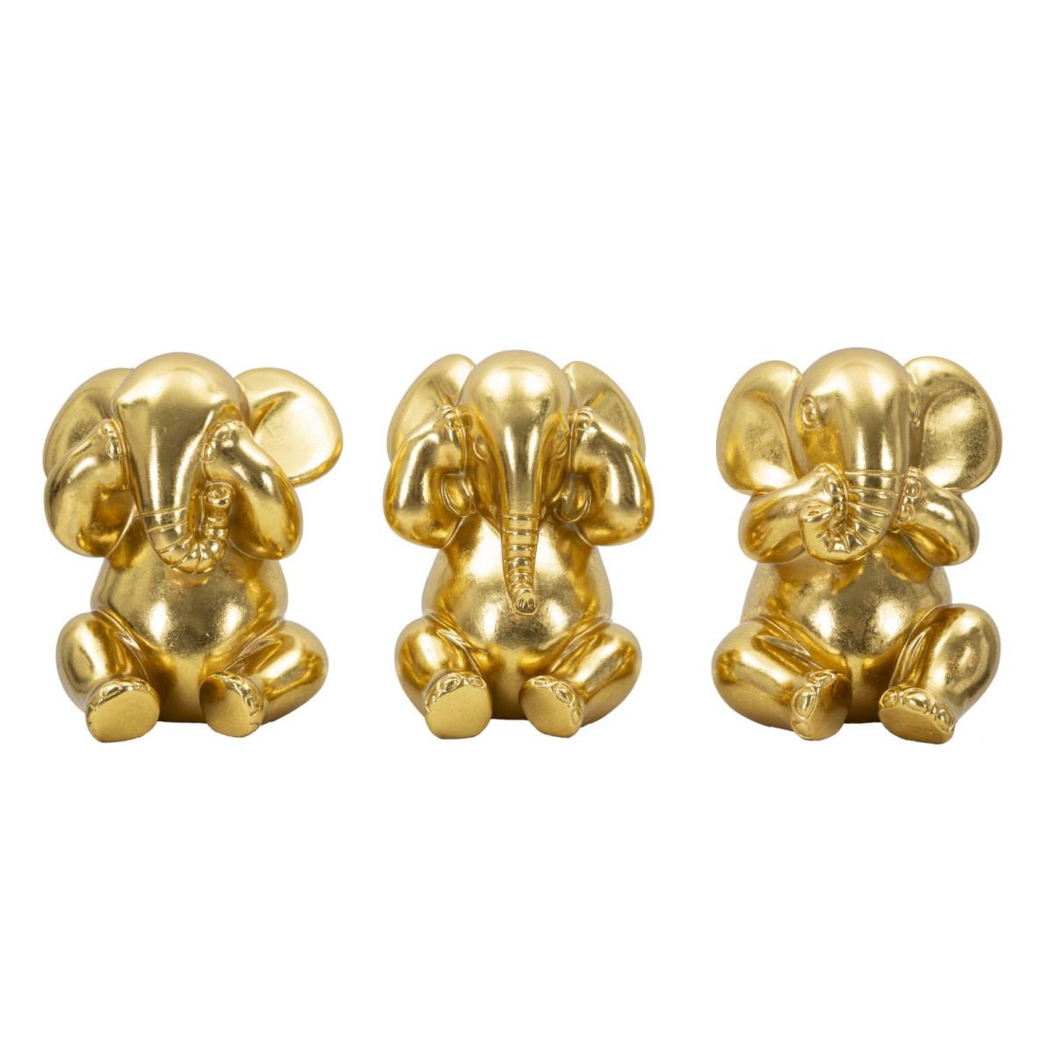 Paris Prix Lot de 3 statuettes en résine  éléphants  20cm or