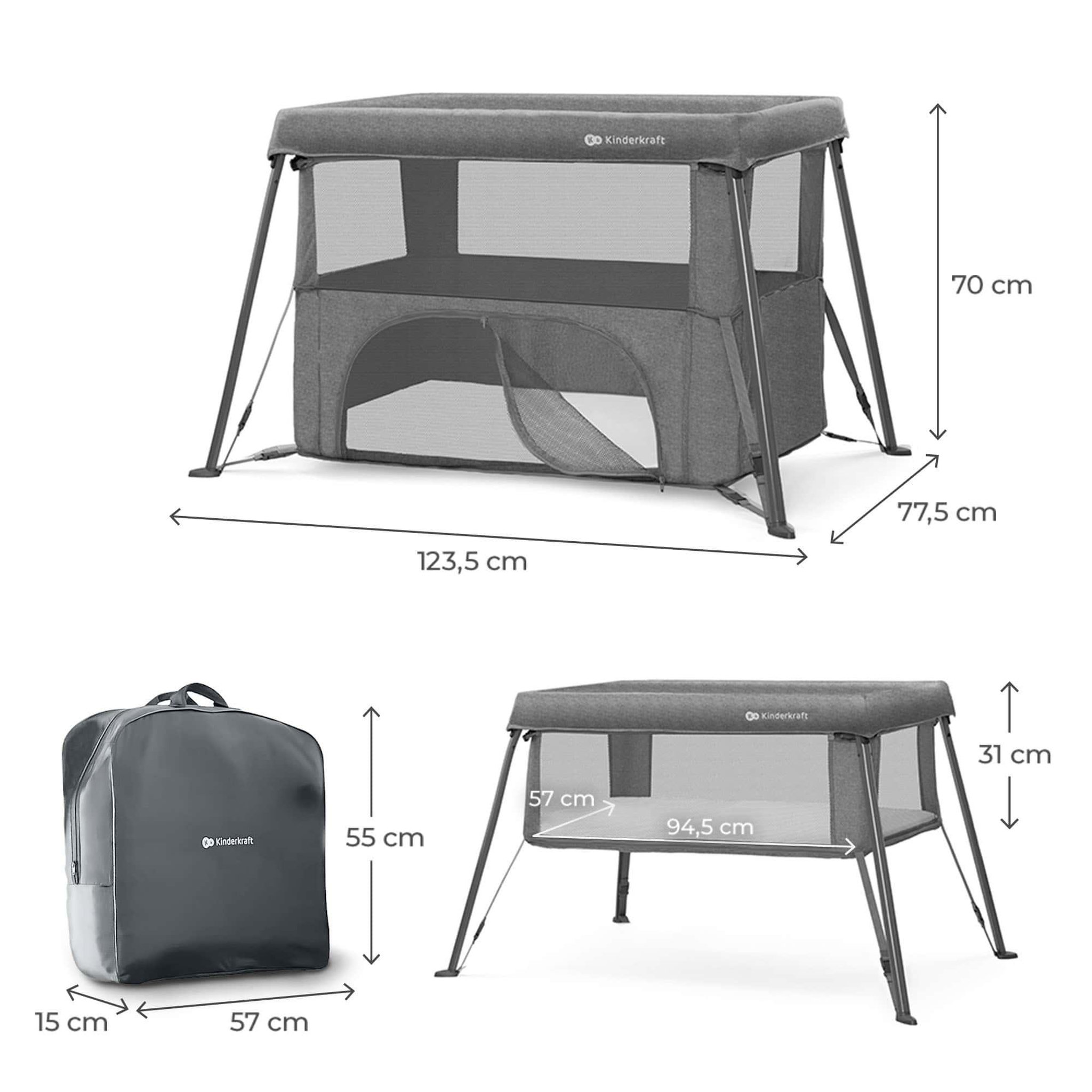 Voir la diapositive 6 : KINDERKRAFT Lit de camping pliant bébé 3 en 1 avec fonction évolutive