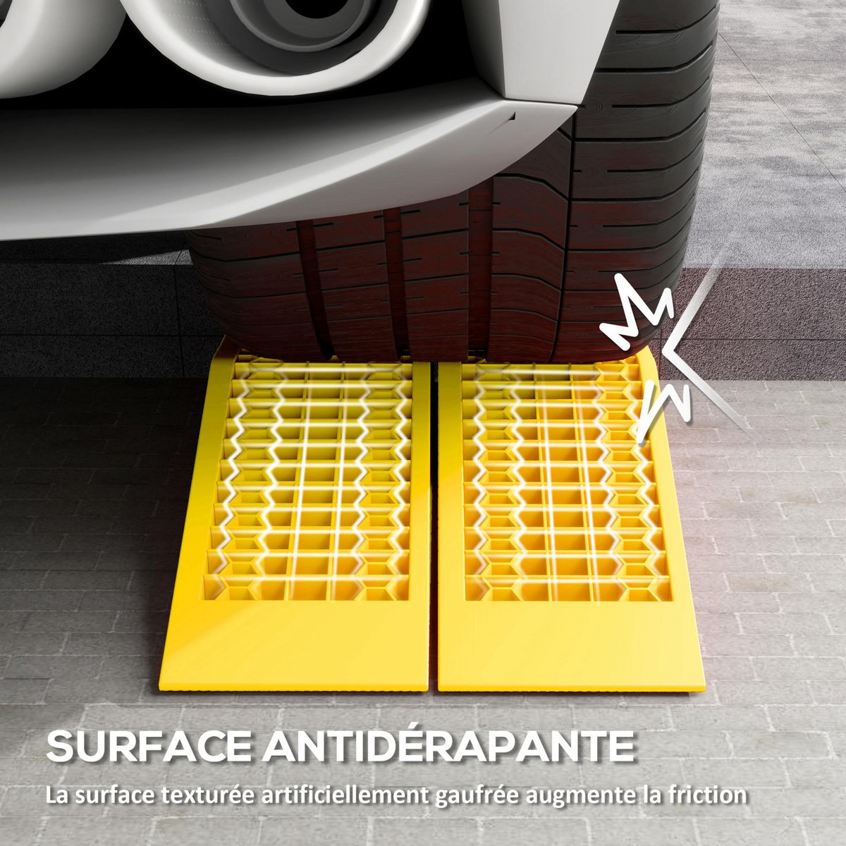 HOMCOM Ensemble de 2 rampes de levage voiture caravane camping-car véhicule utilitaire 30T max. jaune