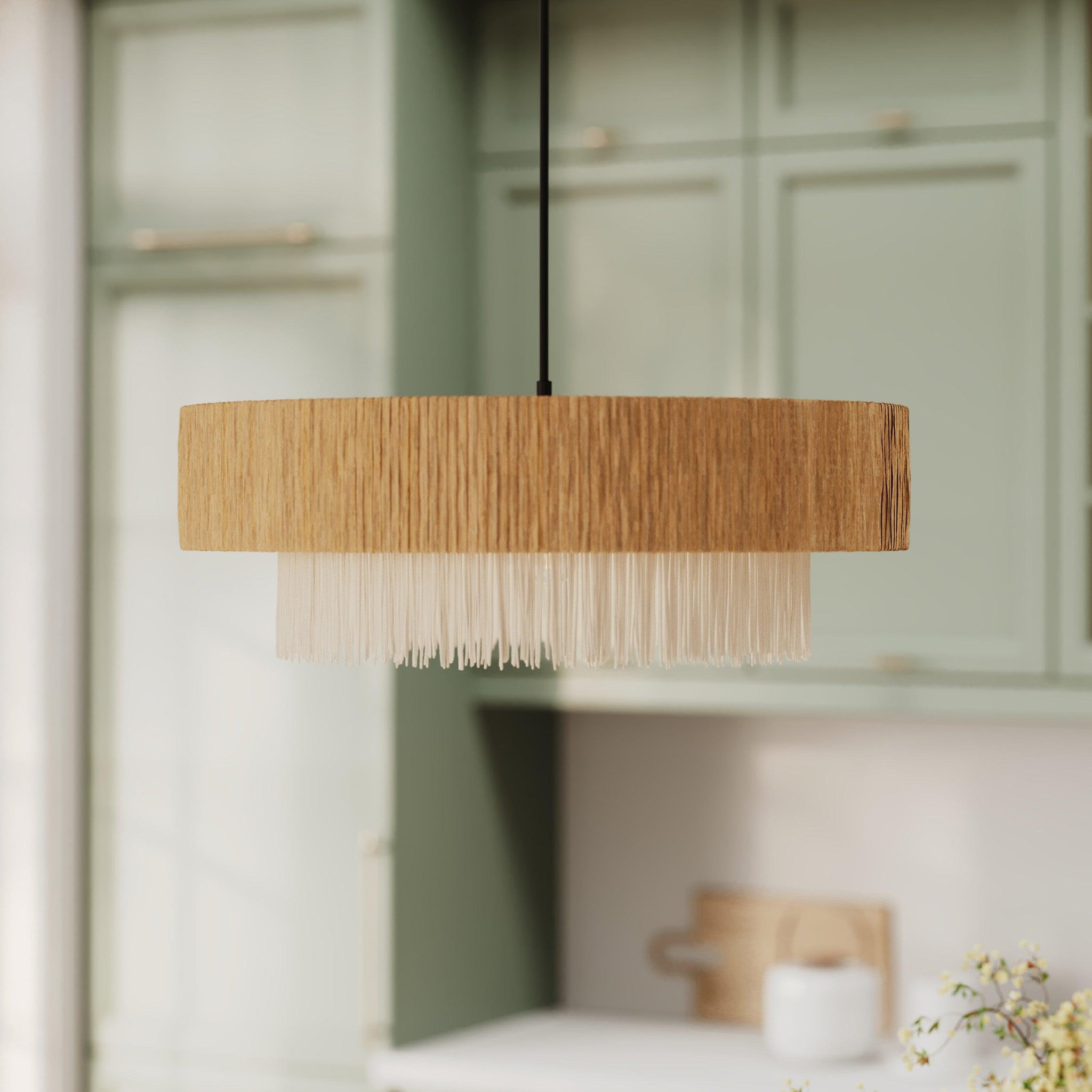 Voir la diapositive 2 : MAISON PAVANE Suspension ronde en raphia 75 cm-Solara