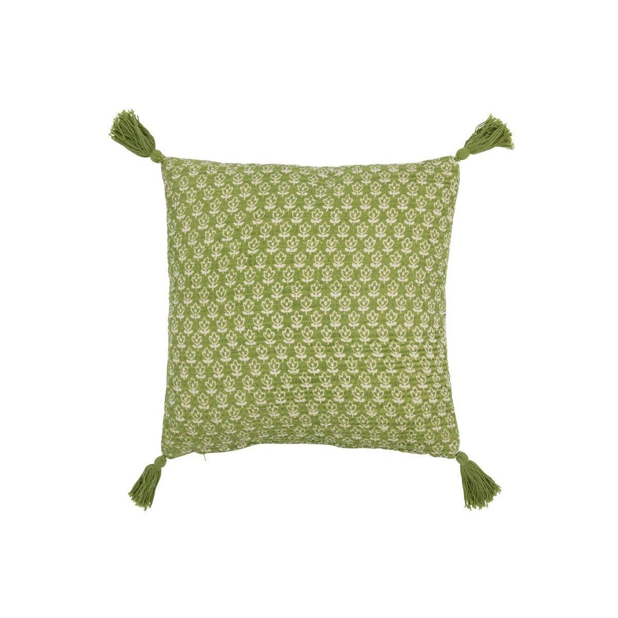 Voir la diapositive 2 : J-LINE Coussin déco à pompons  avocado  45x45cm vert