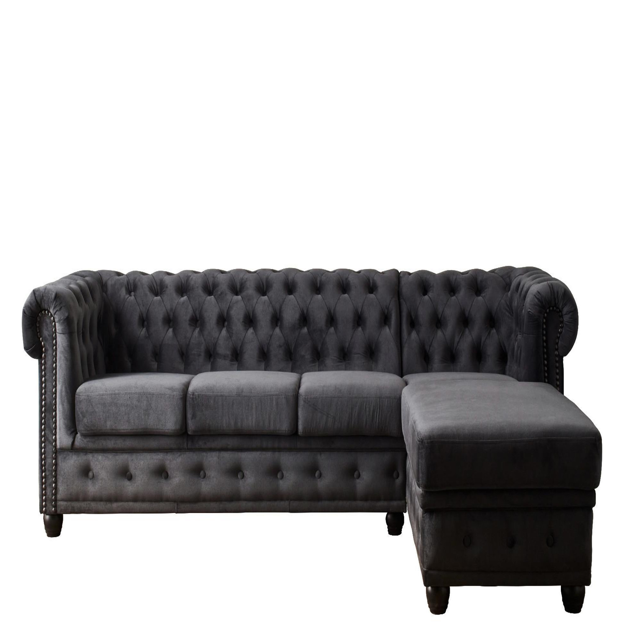 BEST MOBILIER William - canapé chesterfield d'angle droit - 4 places - en velours. Coloris disponibles : Vert