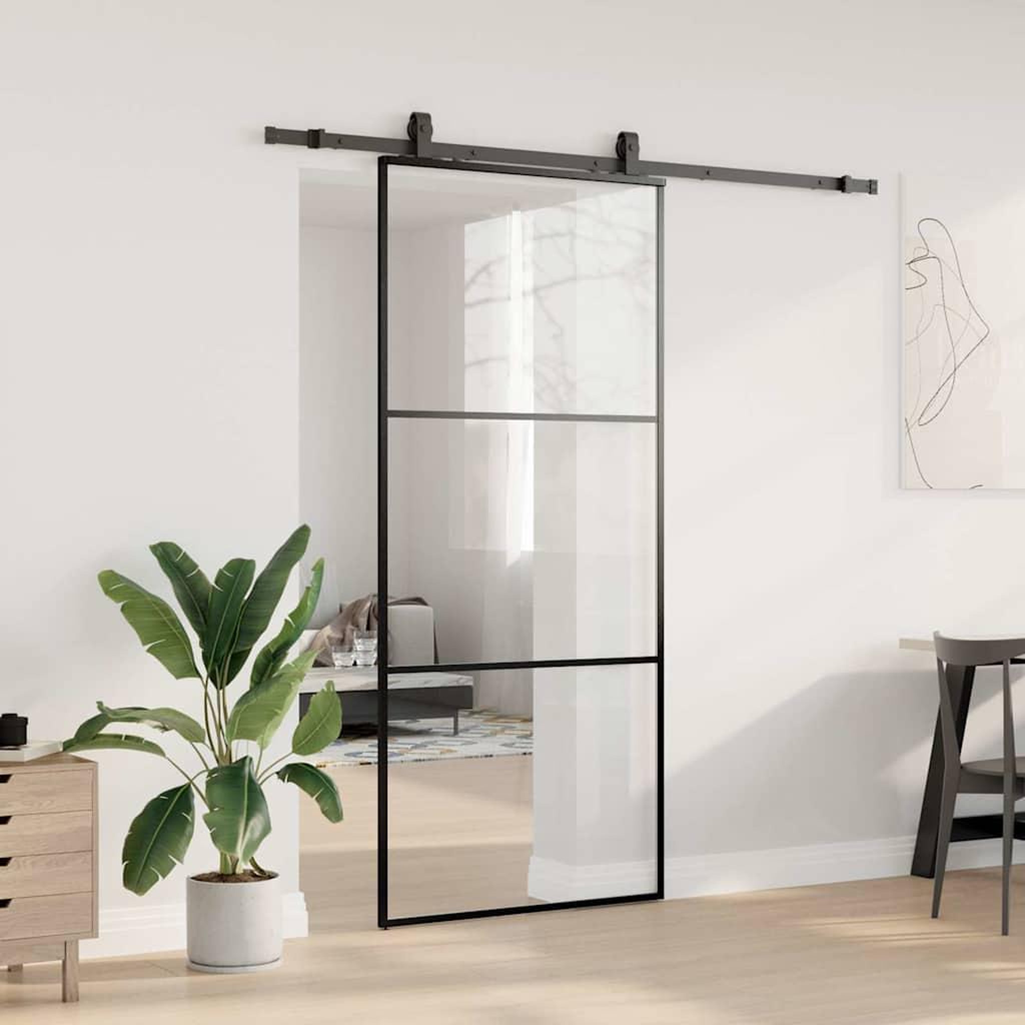 Voir la diapositive 3 : VIDAXL Porte coulissante kit de quincaillerie noir 90x205 cm verre ESG