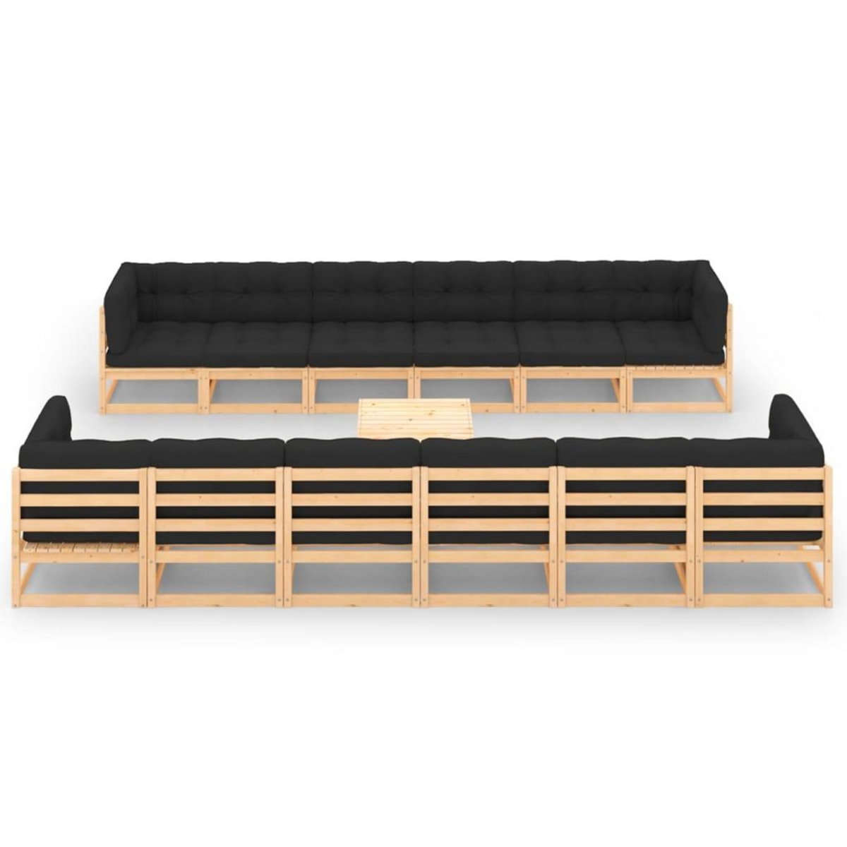 VIDAXL Salon de jardin 13 pcs avec coussins anthracite Pin massif