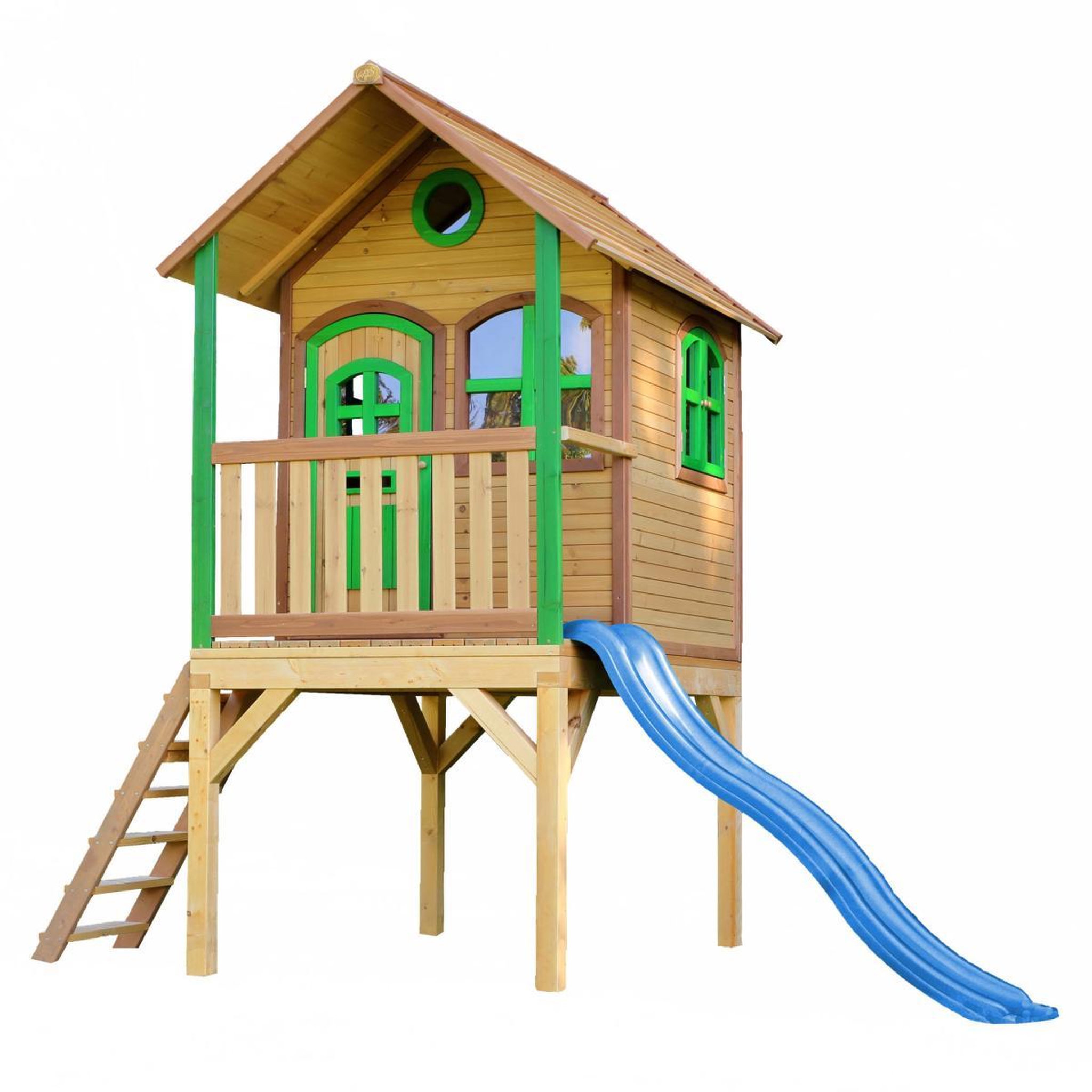 Axi House Maisonnette Sophie marron-vert toboggan bleu