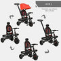 Voir la diapositive 5 : HOMCOM Tricycle enfant évolutif pliable 4 en 1 multifonction - pare-soleil, canne télescopique amovible - siège pivotant, harnais, arceau sécurité - 3 paniers rangement - métal PP rouge noir