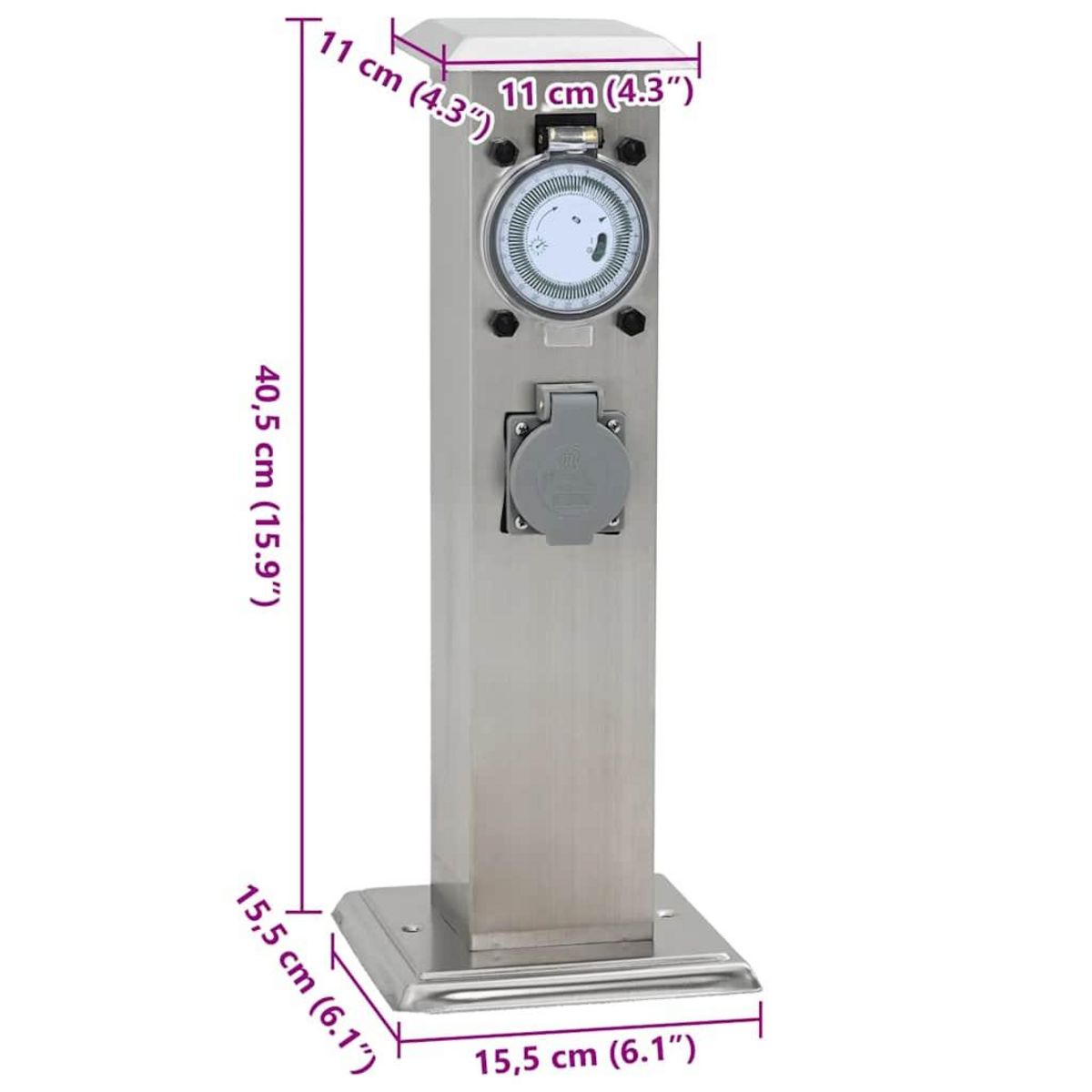 VIDAXL Pilier de prise de jardin avec minuterie Acier inoxydable