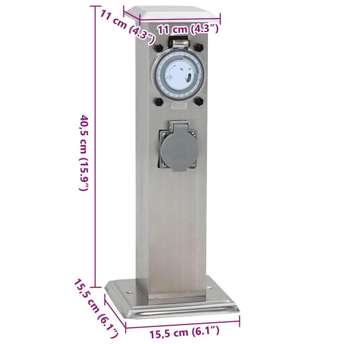 VIDAXL Pilier de prise de jardin avec minuterie Acier inoxydable