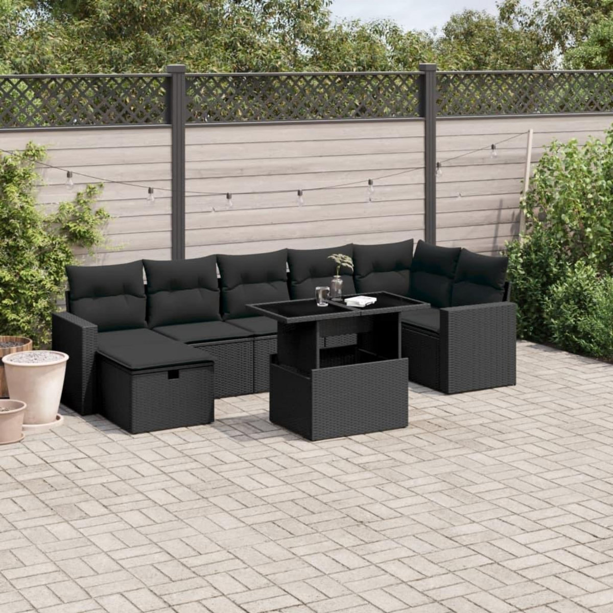 VIDAXL Salon de jardin 8 pcs avec coussins noir resine tressee