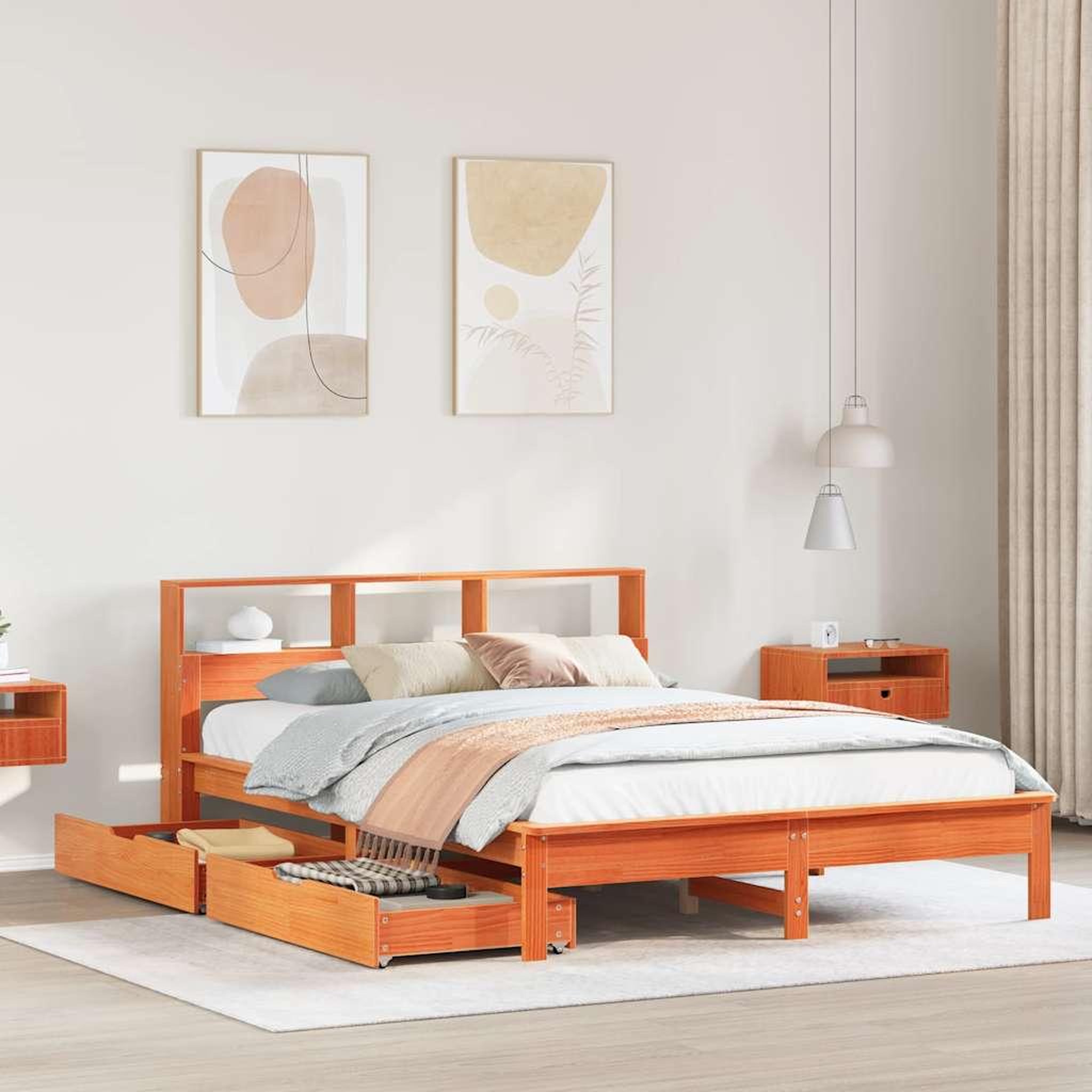 VIDAXL Lit bibliotheque sans matelas cire marron 140x200 cm pin massif
