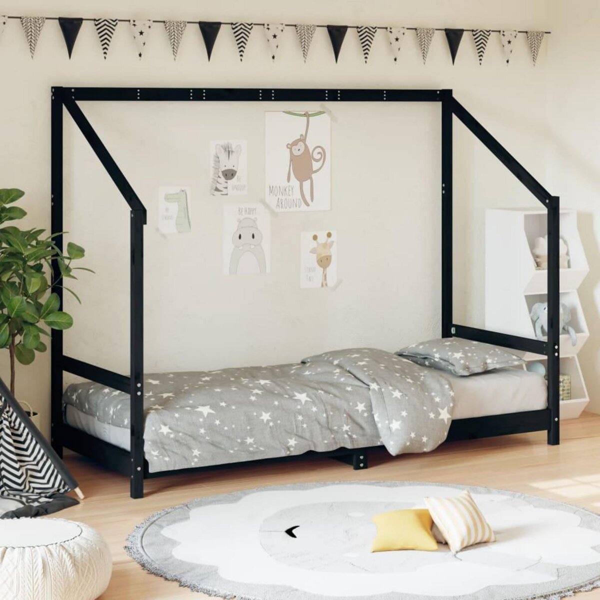 VIDAXL Cadre de lit pour enfants noir 80x200 cm bois de pin massif