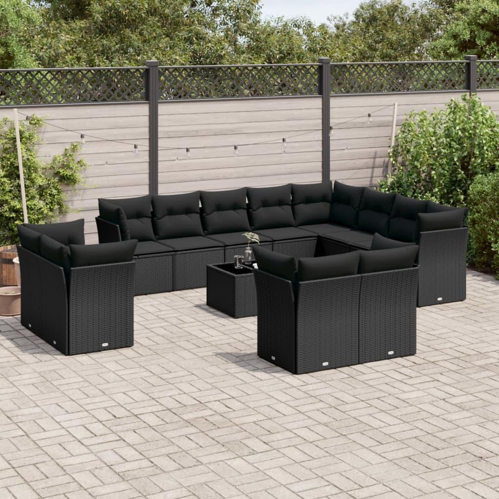 VIDAXL Salon de jardin avec coussins 13 pcs noir resine tressee