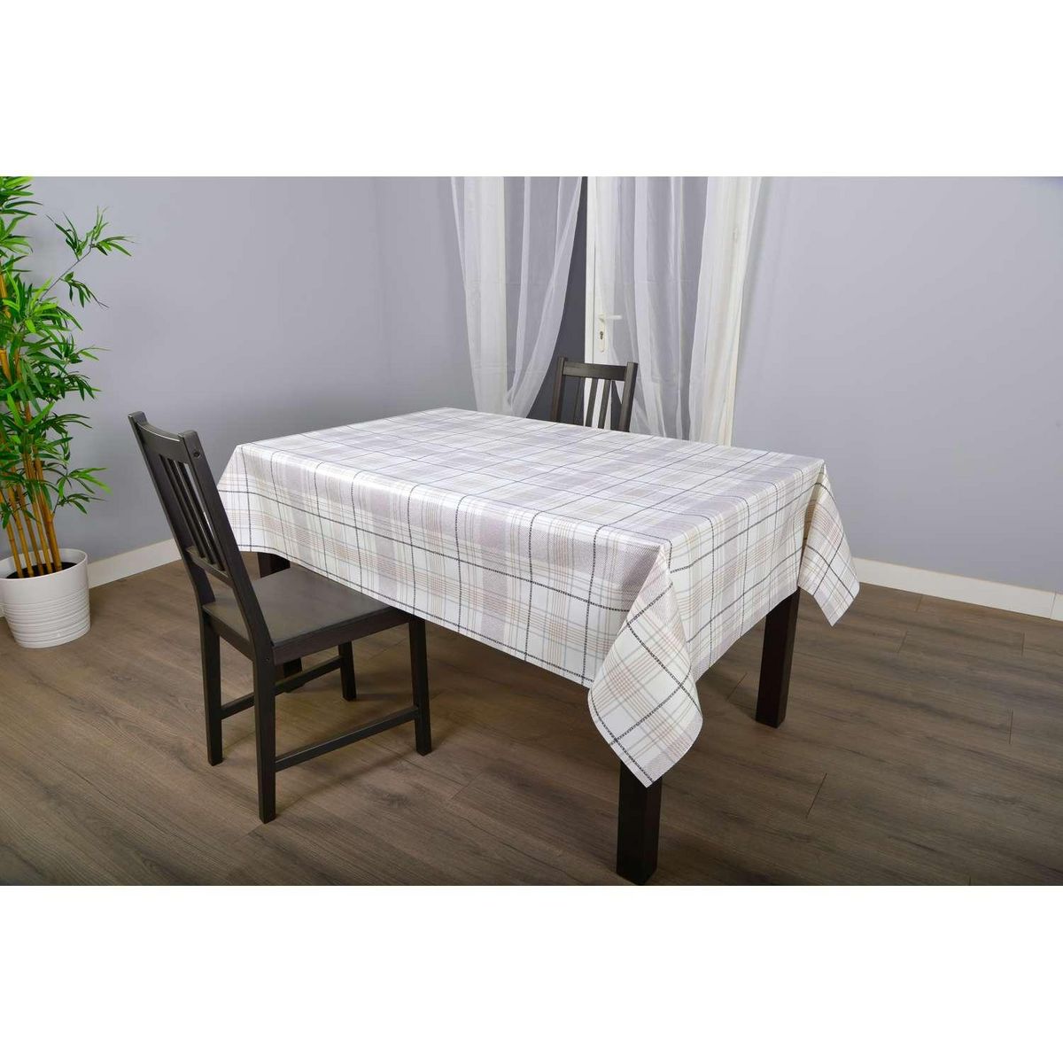 HABITABLE Nappe en toile cirée rectangulaire Carreau - 140 x 200 cm - Ecru