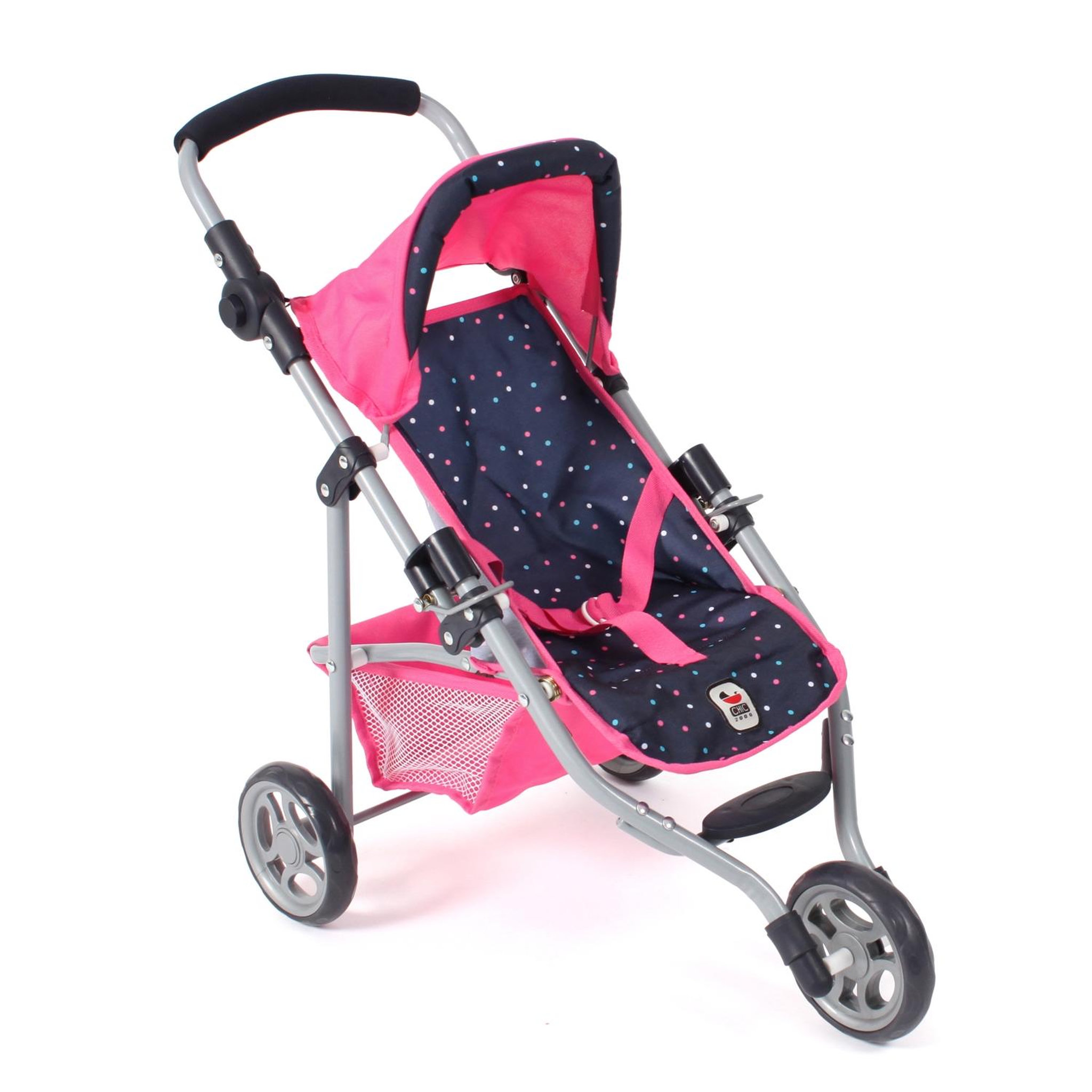 BAYER CHIC 2000 Petite poussette de jogging LOLA pour poupées Rose bleu marine avec pois
