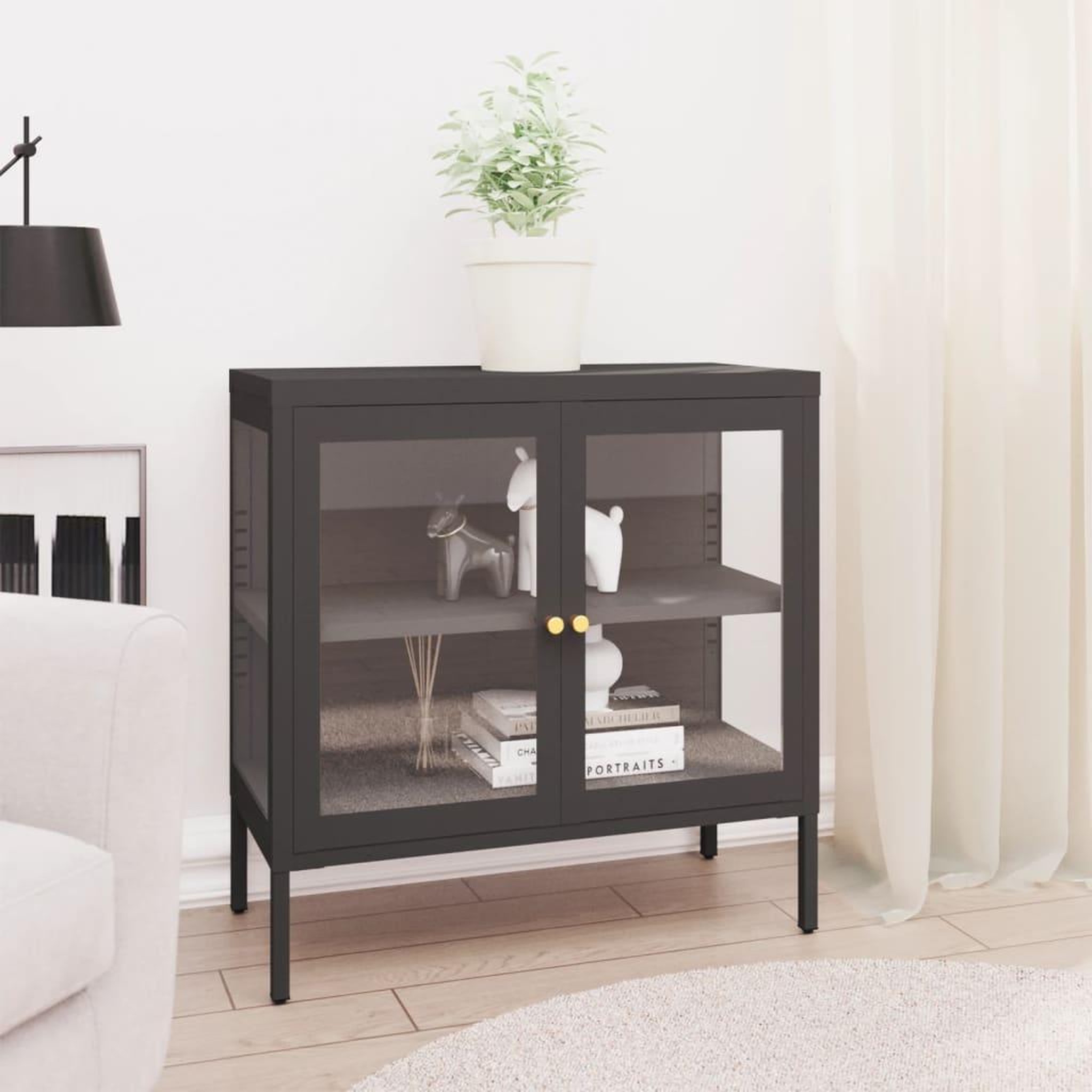 Voir la diapositive 1 : VIDAXL Buffet Anthracite 70x35x70 cm Acier et verre