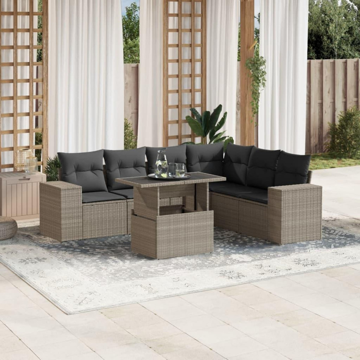VIDAXL Salon de jardin avec coussins 7 pcs gris clair resine tressee