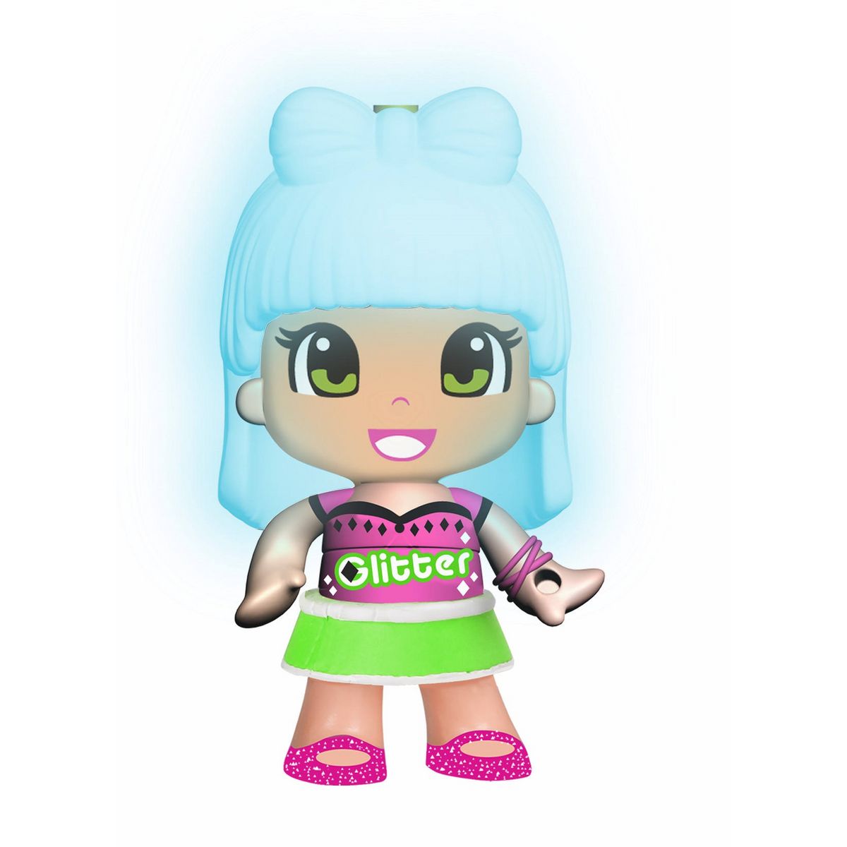 FAMOSA Pinypon - Figurine Glitter rose/vert avec cheveux aux couleurs magiques