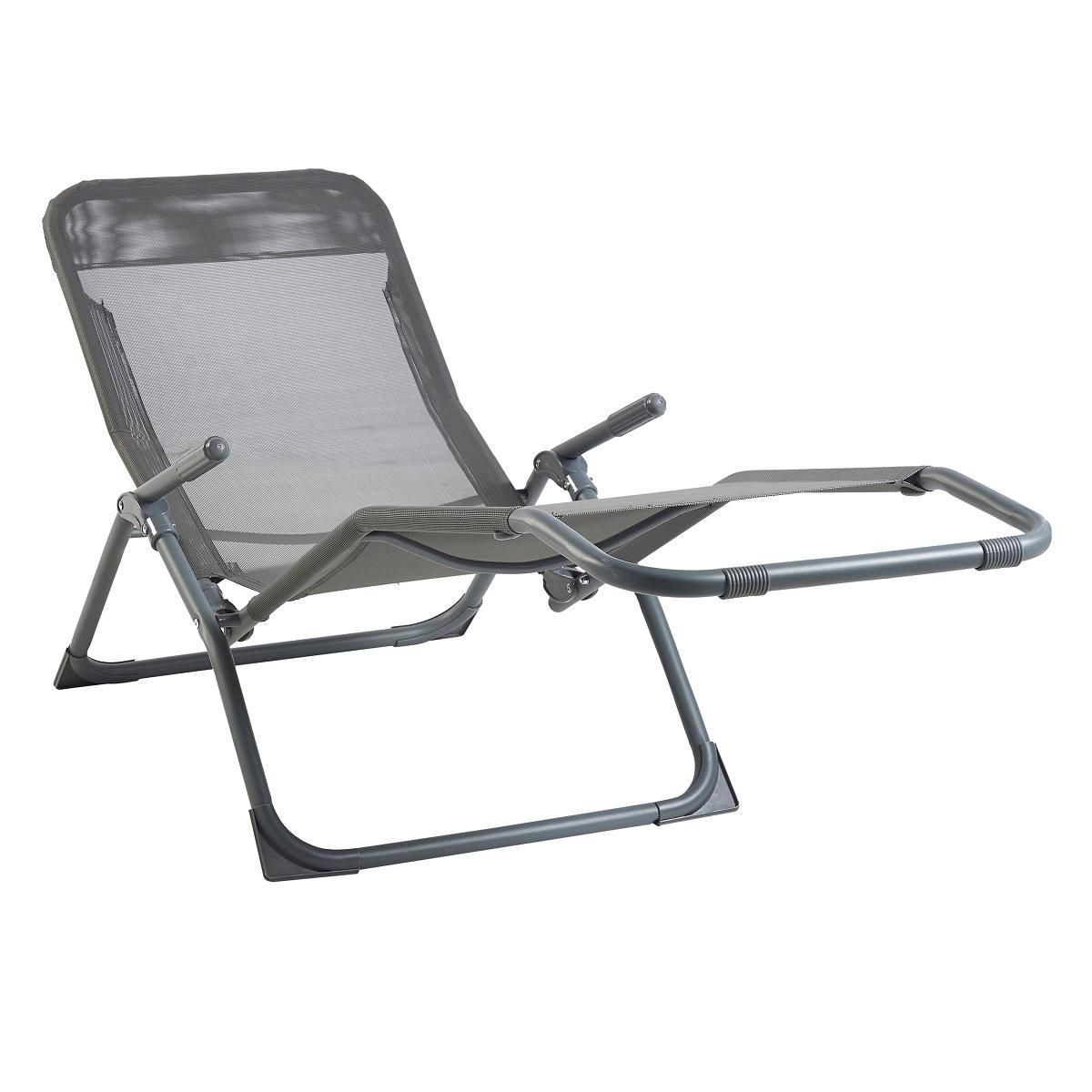 GARDENSTAR Bain de soleil pliable - Acier et textilène - 134x62x22cm - Gris foncé