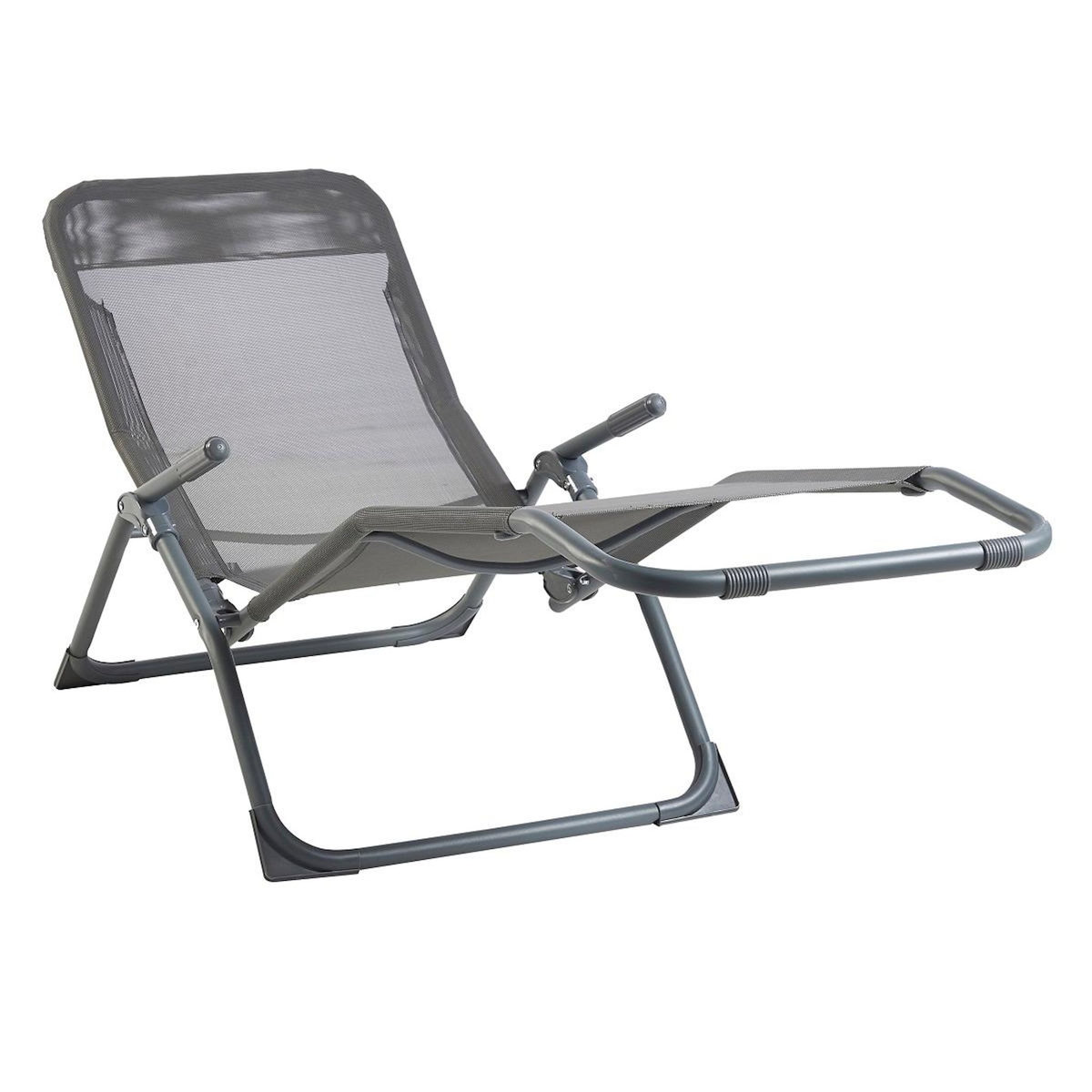 GARDENSTAR Bain de soleil pliable - Acier et textilène - 134x62x22cm - Gris foncé