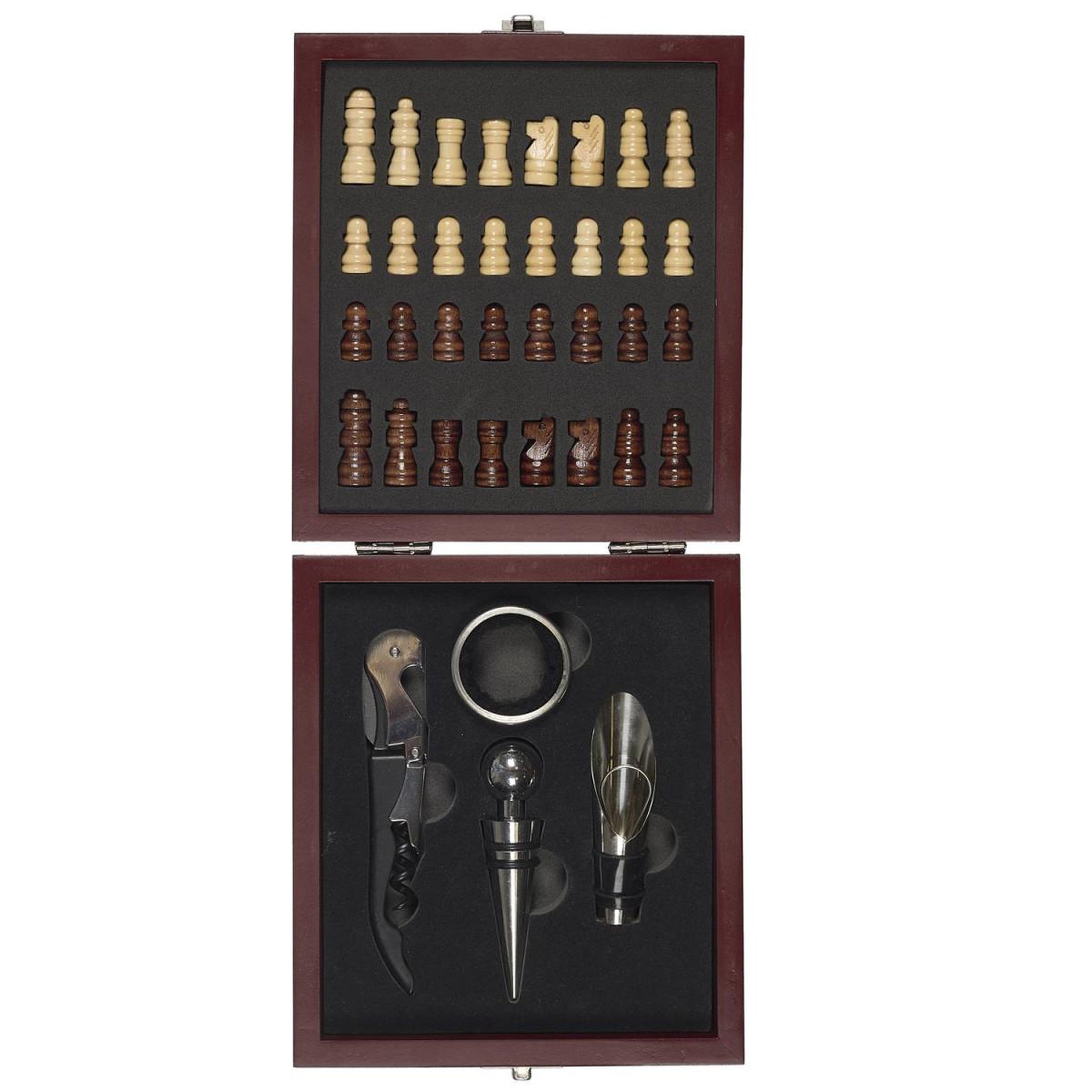 Voir la diapositive 4 : COOK CONCEPT Coffret de vin 4 pièces  jeu d'échecs  16cm marron