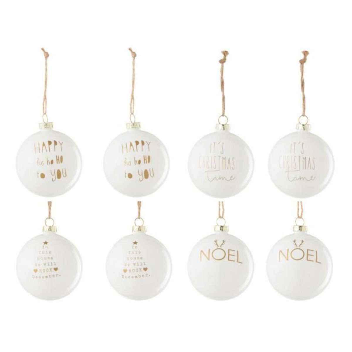 Paris Prix Lot de 8 Boules de Noël  Texte  8cm Blanc & Or