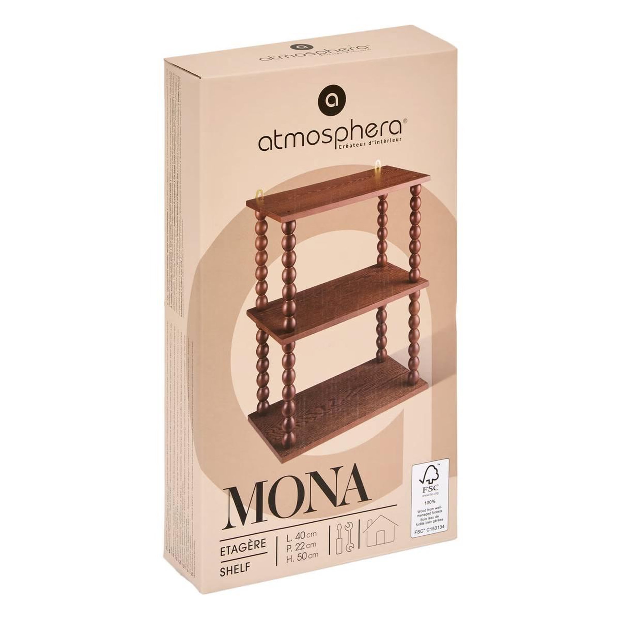 Voir la diapositive 6 : ATMOSPHERA Étagère murale 3 niveaux  mona  50cm marron