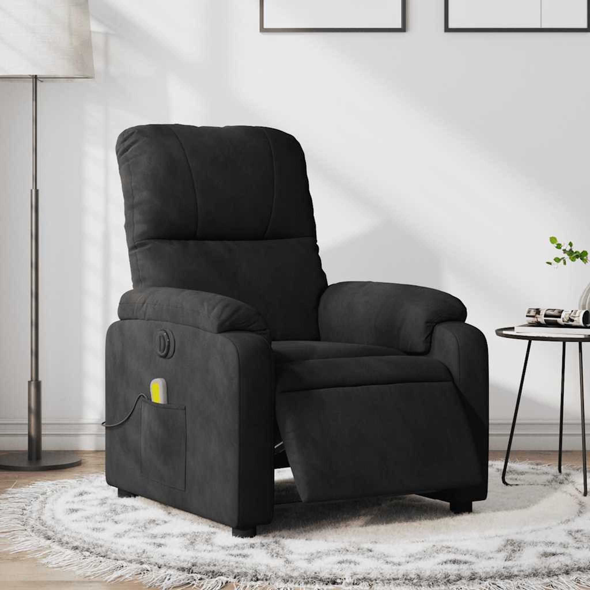 VIDAXL Fauteuil inclinable de massage electrique noir tissu microfibre