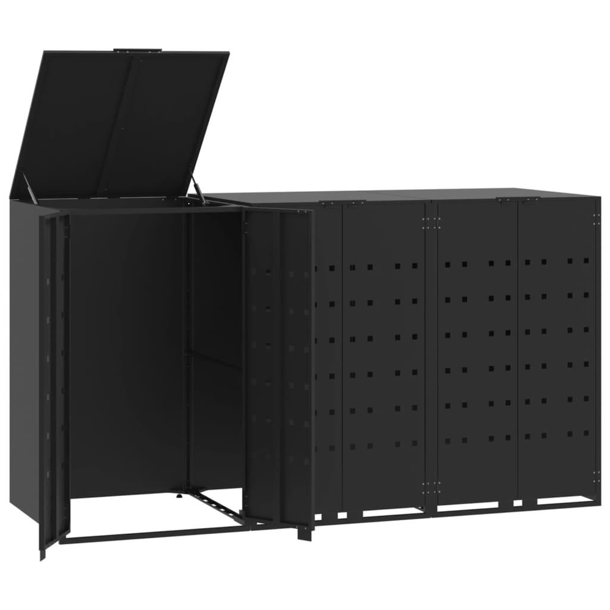 Voir la diapositive 2 : VIDAXL Rangement a roulettes pour poubelles pour 3 bacs noir acier