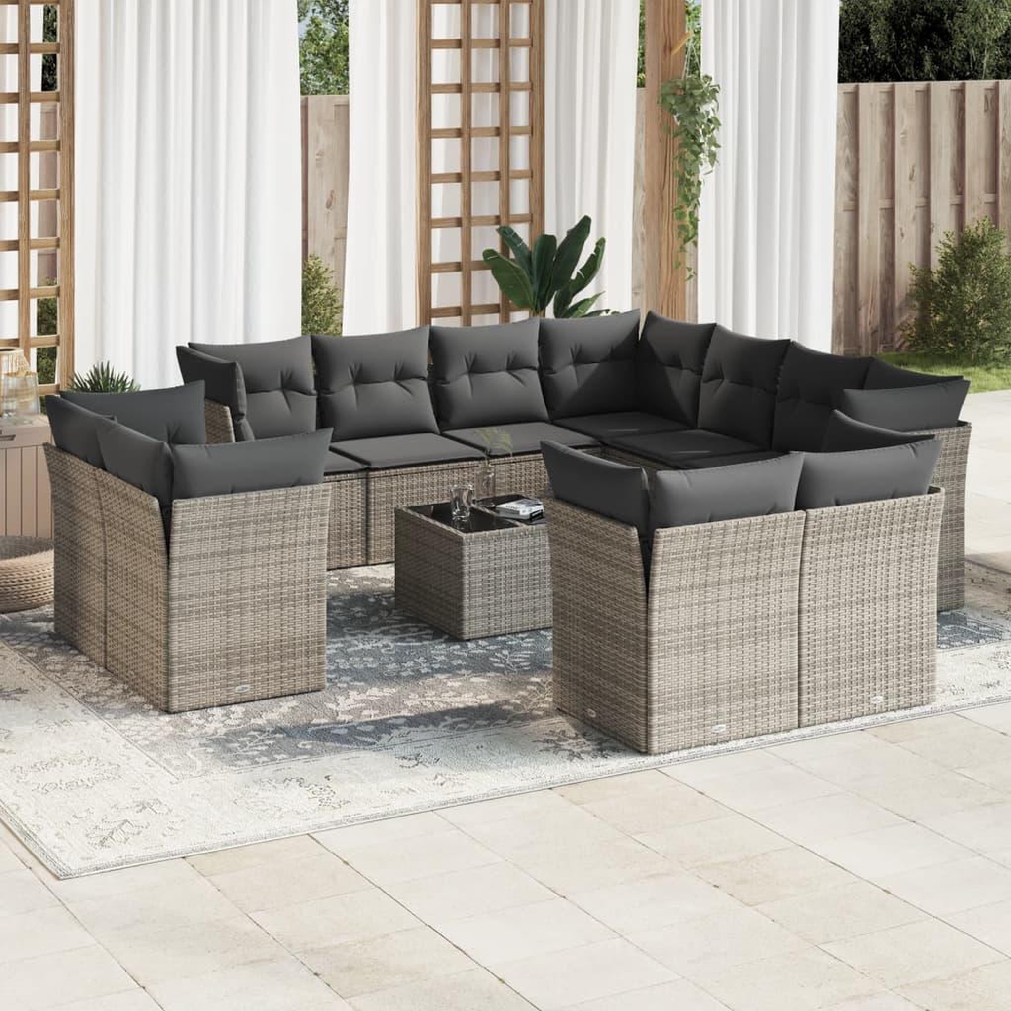 VIDAXL Salon de jardin avec coussins 12 pcs gris resine tressee