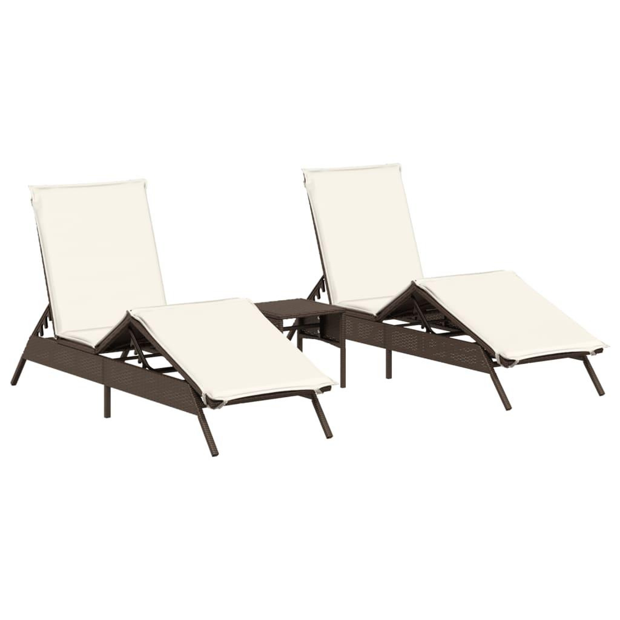 Voir la diapositive 2 : VIDAXL Chaises longues lot de 2 avec table marron resine tressee