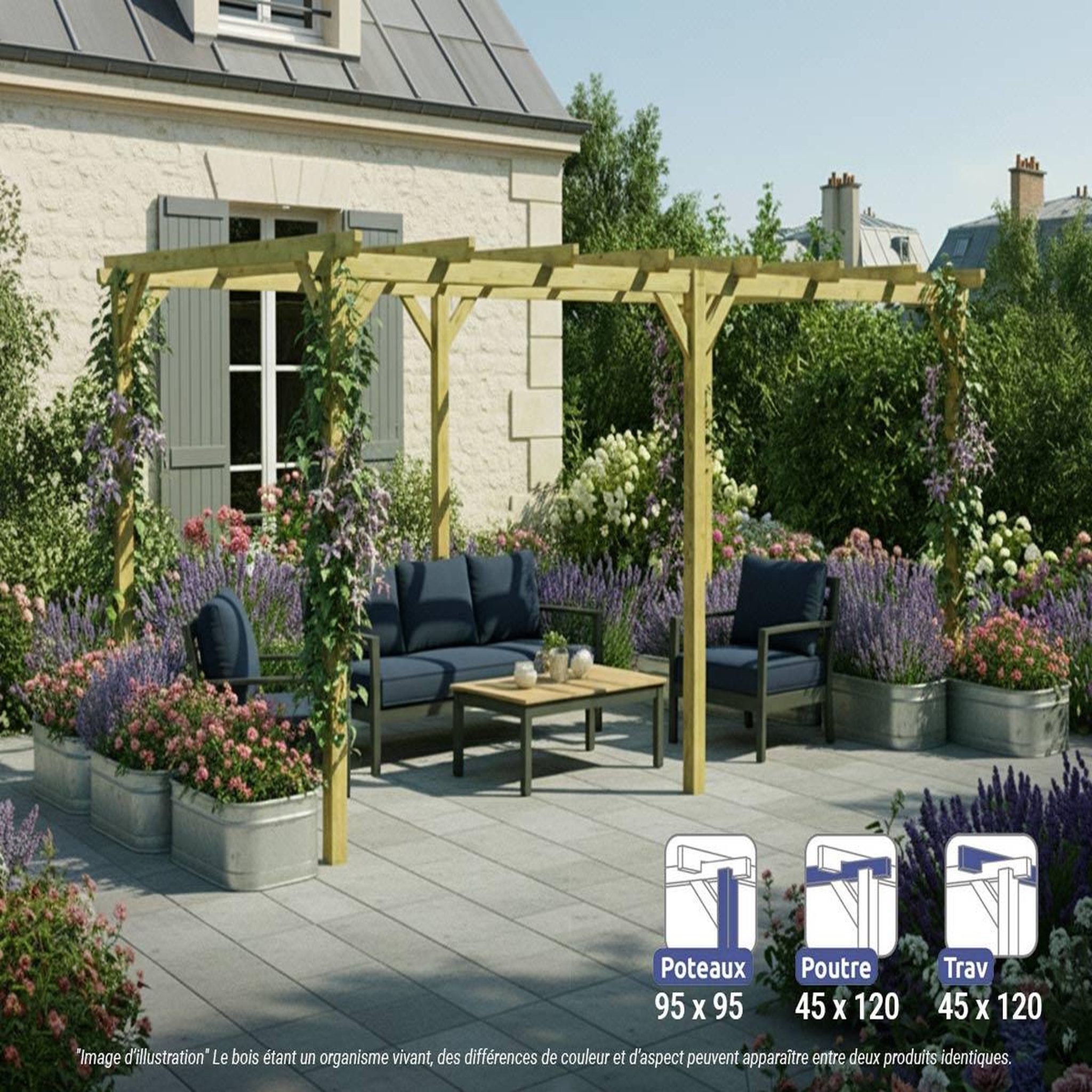 JARDIDECO Pergola massive en bois paris 510 x 300 cm - maderland