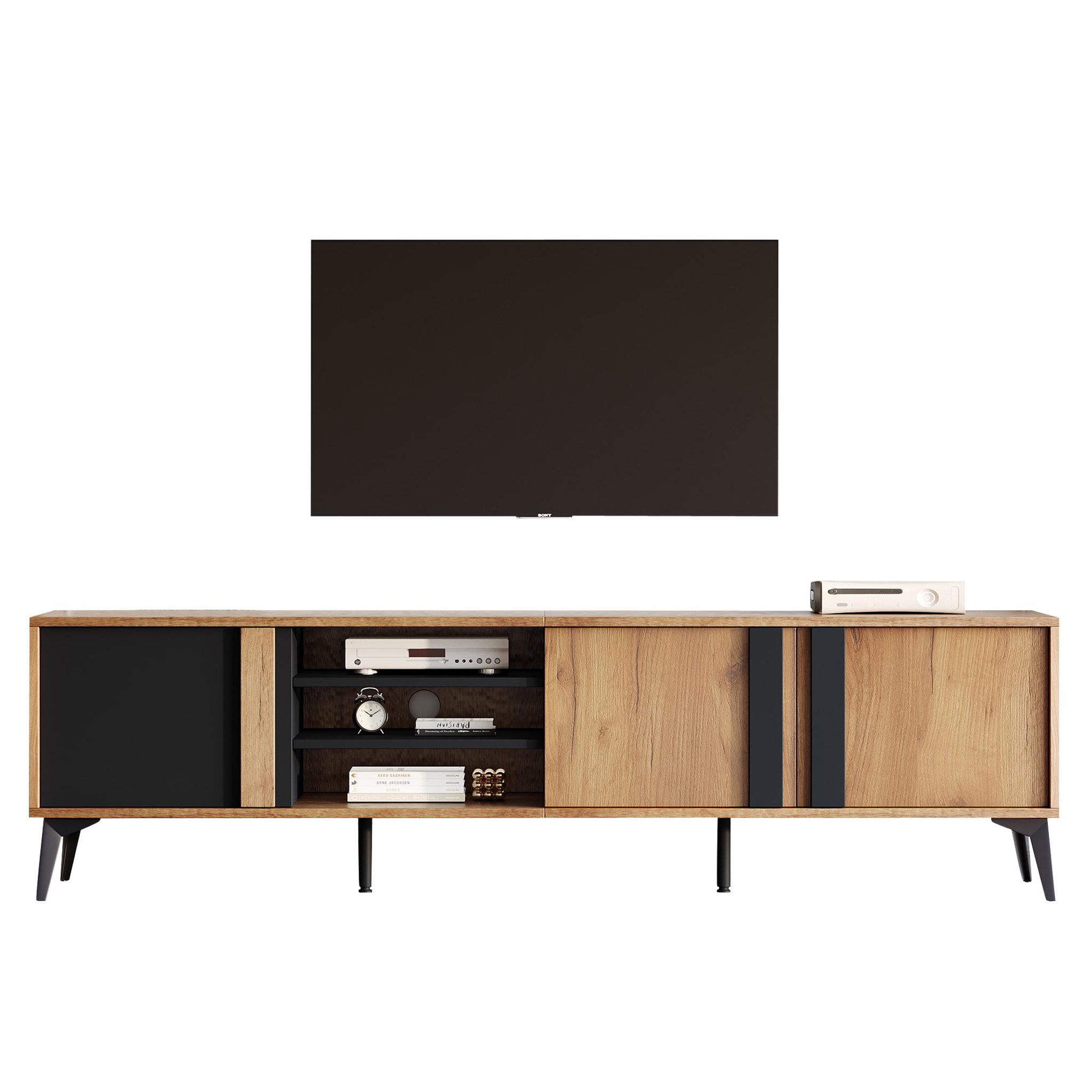 MERAX Meuble tv naturel+noir 180 cm panneau de particules