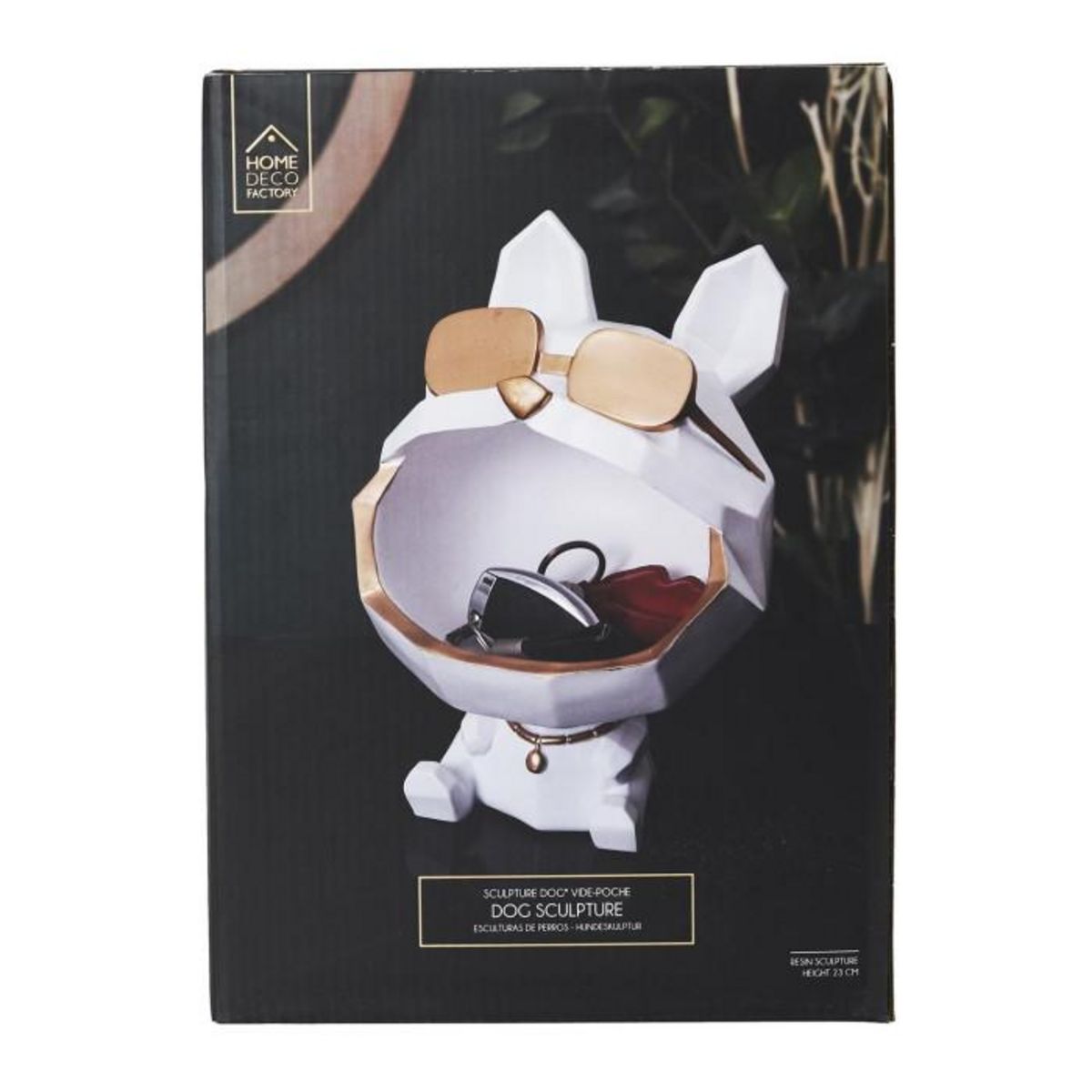 Paris Prix Statuette & Vide-Poche  Chien à Lunettes  23cm Blanc