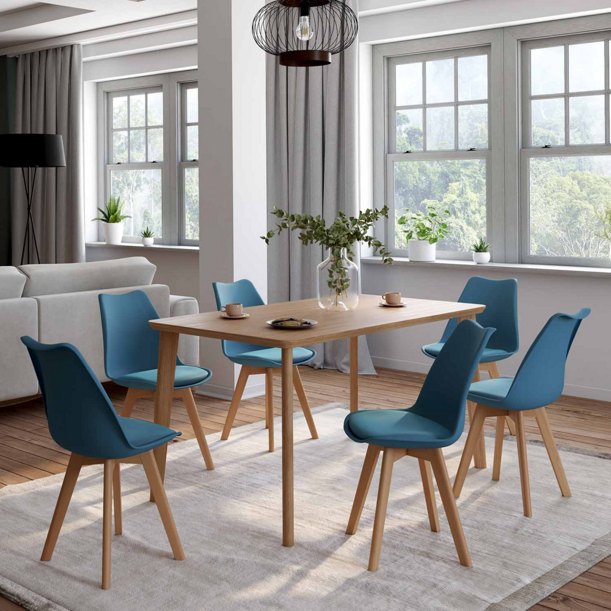 ID MARKET Lot de 6 chaises scandinaves SARA bleu canard pour salle à manger