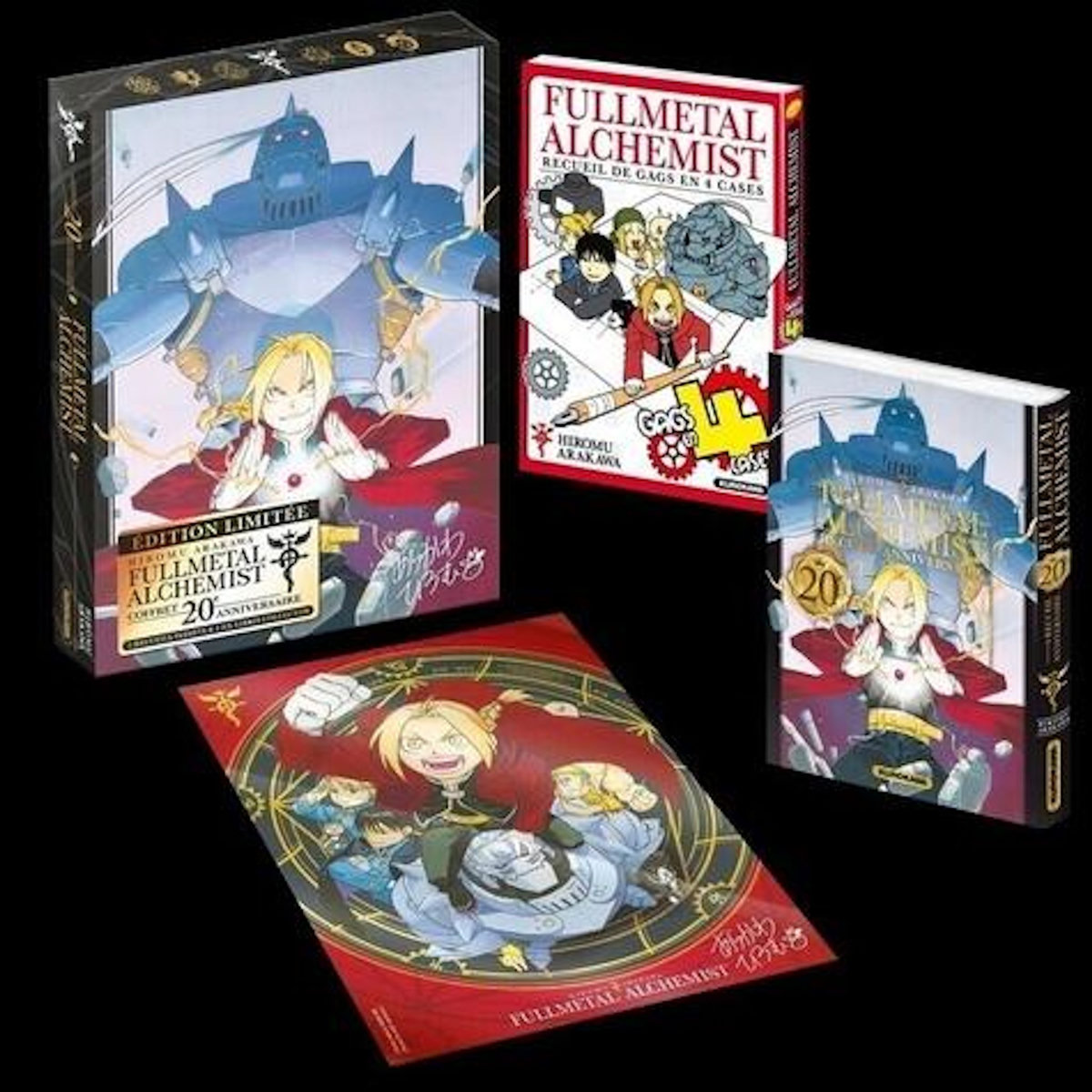 FULLMETAL ALCHEMIST : COFFRET 20E ANNIVERSAIRE. AVEC LE RECUEIL ANNIVERSAIRE, LE RECUEIL DE GAGAS EN 4 CASES ET 1 EX-LIBRIS METALLISE, Arakawa Hiromu