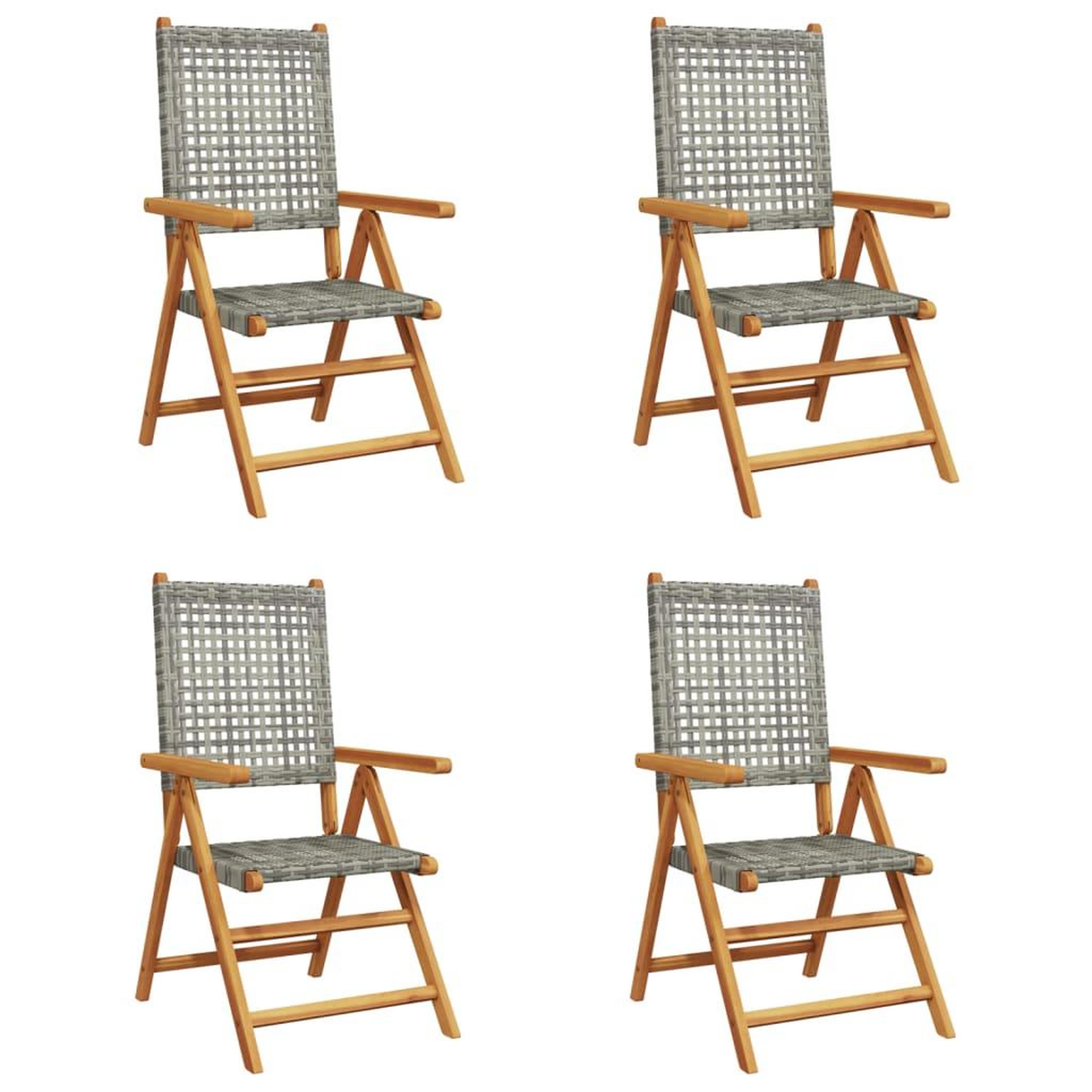 Voir la diapositive 2 : VIDAXL Chaises inclinables de jardin lot de 4 gris rotin bois massif