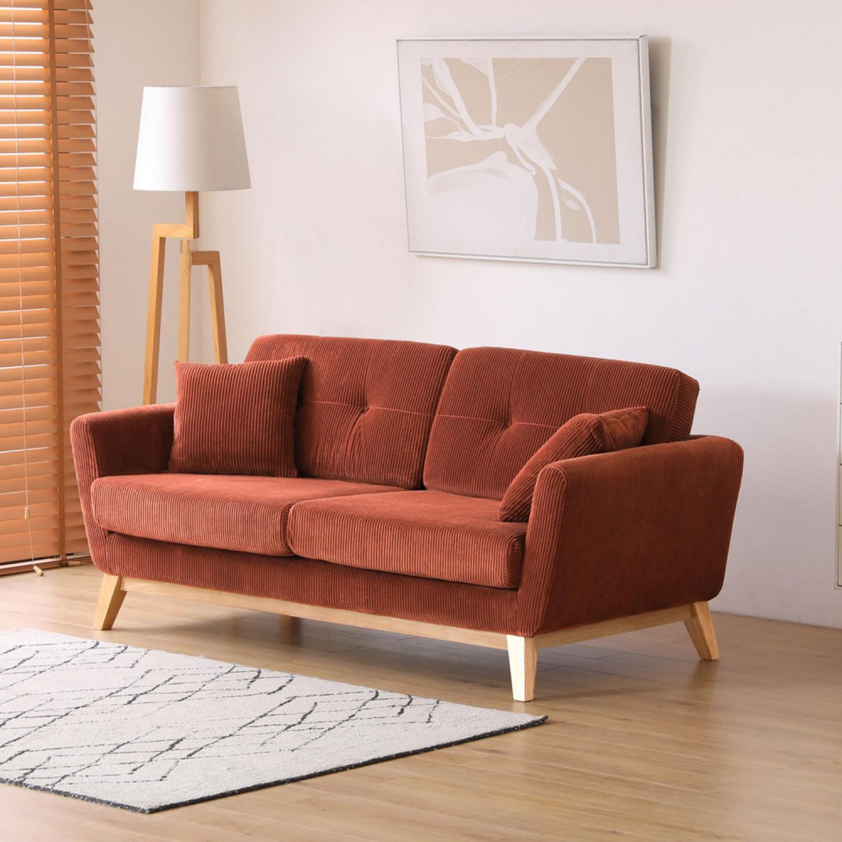 CONCEPT USINE Canapé scandinave 3 places en velours côtelé terracotta HOGA