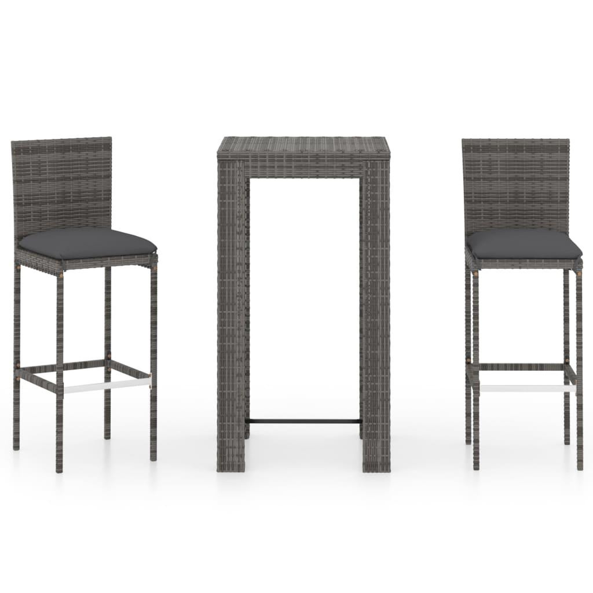 Voir la diapositive 2 : VIDAXL Ensemble de bar de jardin 3 pcs et coussins Resine tressee Gris