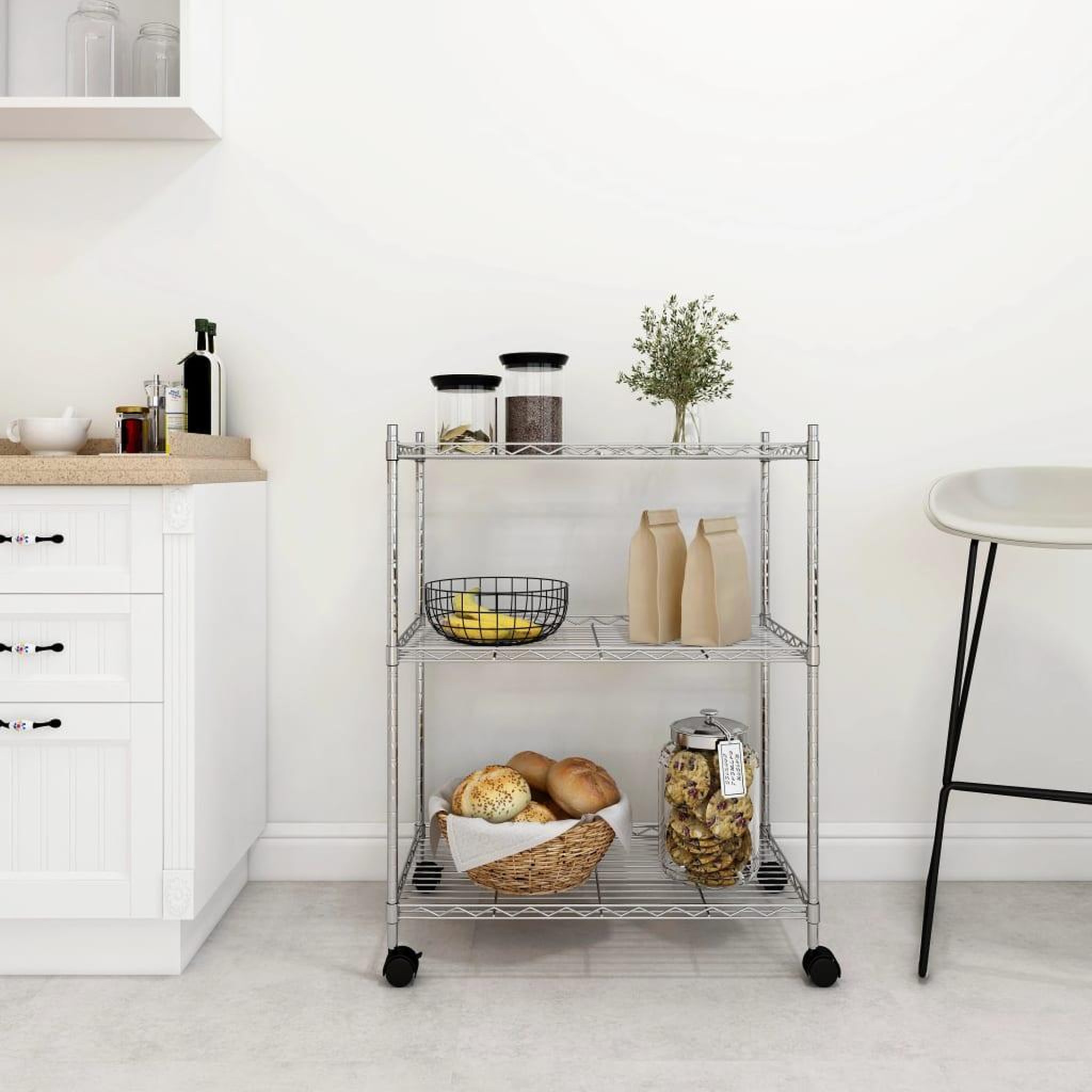 VIDAXL Etagere de rangement 3 niveaux et roues 60x35x81cm chrome 150kg